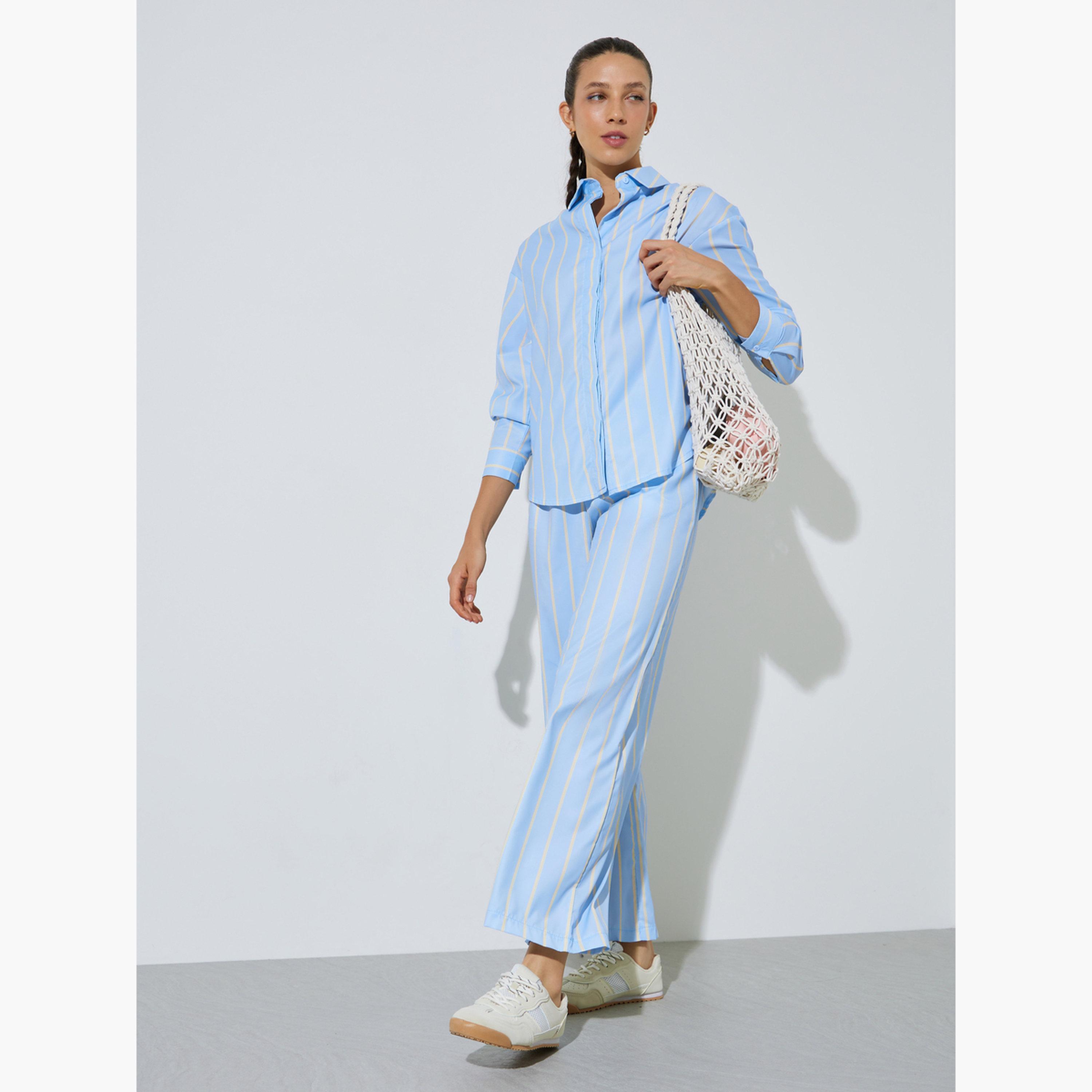 بلوزة واسعة أكمام طويلة بنمط مخطط-women-clothing-shirtsandblouses-shirts-image-2