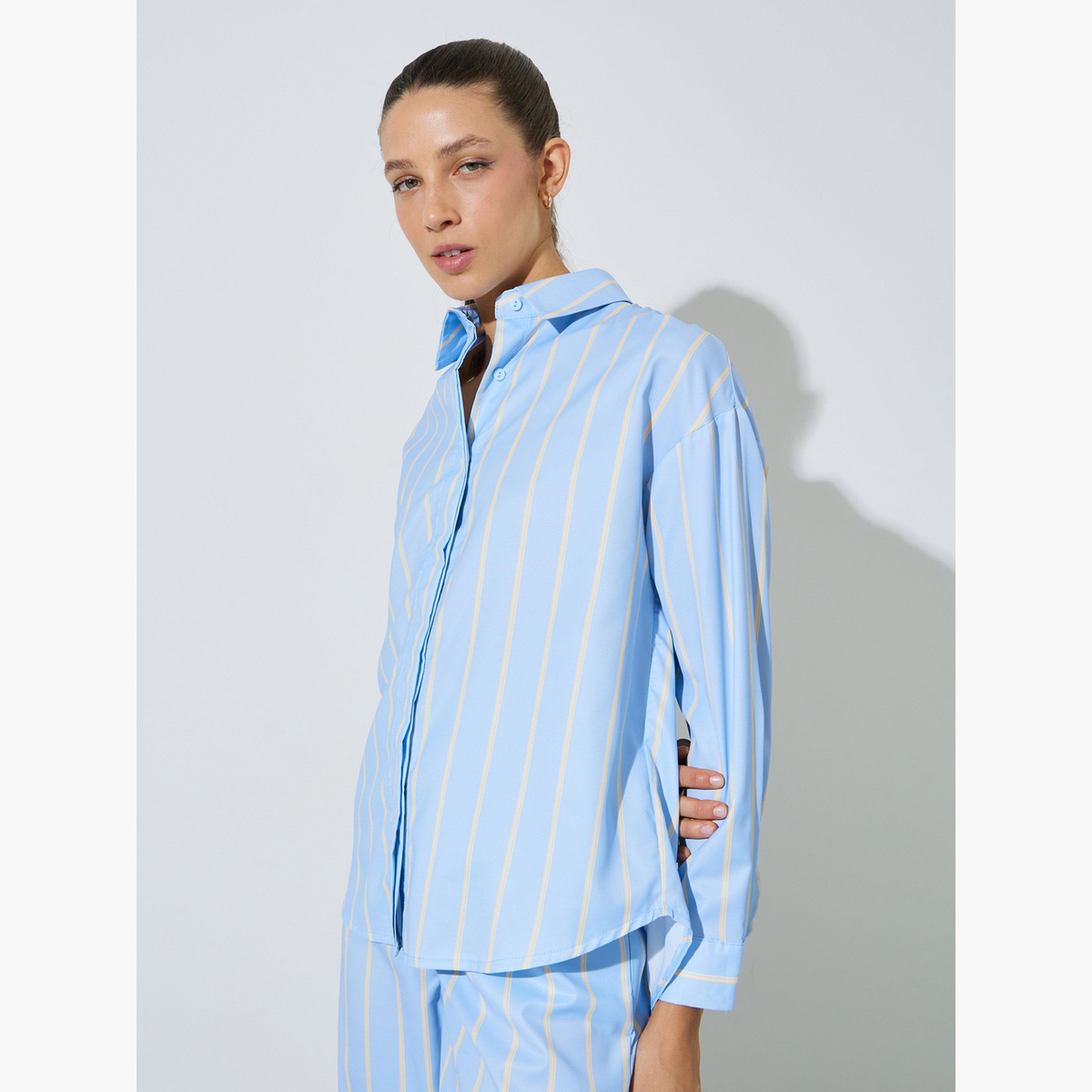بلوزة واسعة أكمام طويلة بنمط مخطط-women-clothing-shirtsandblouses-shirts-image-3