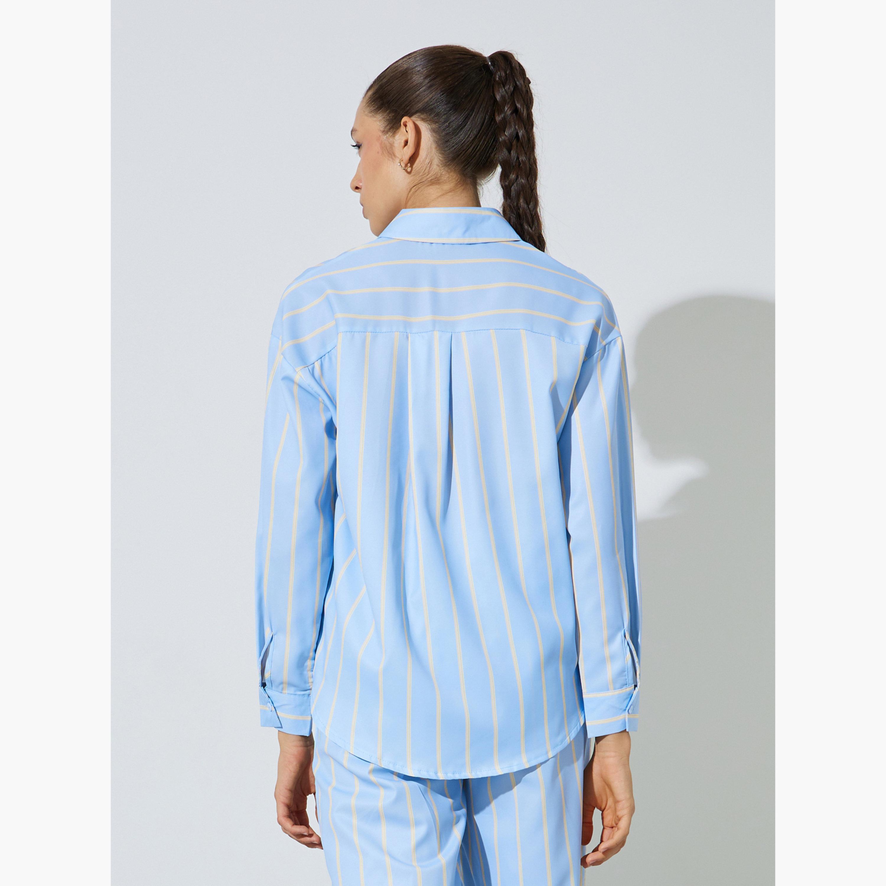 بلوزة واسعة أكمام طويلة بنمط مخطط-women-clothing-shirtsandblouses-shirts-image-4