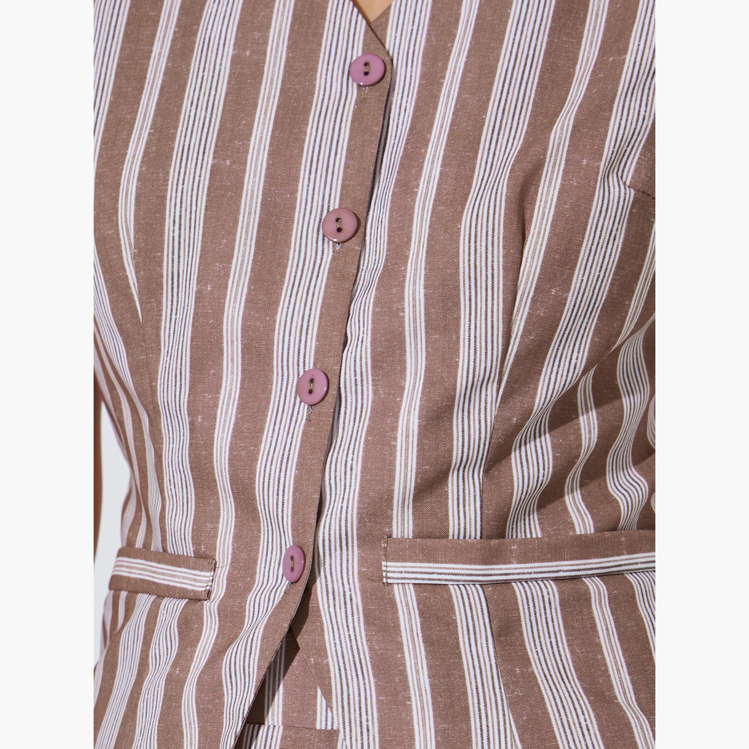 ستايلي - صدرية مخططة بنية اللون بدون أكمام-women-clothing-shirtsandblouses-blouses-image-5