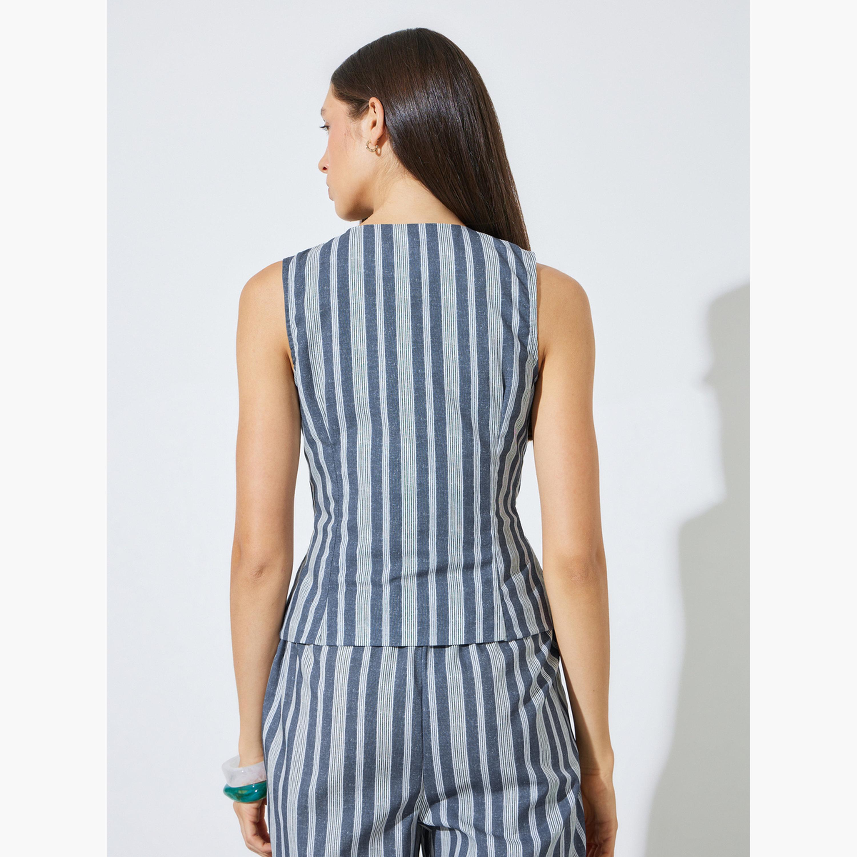 جيليه مخطط بلا أكمام بتفاصيل جيوب-women-clothing-shirtsandblouses-blouses-image-4