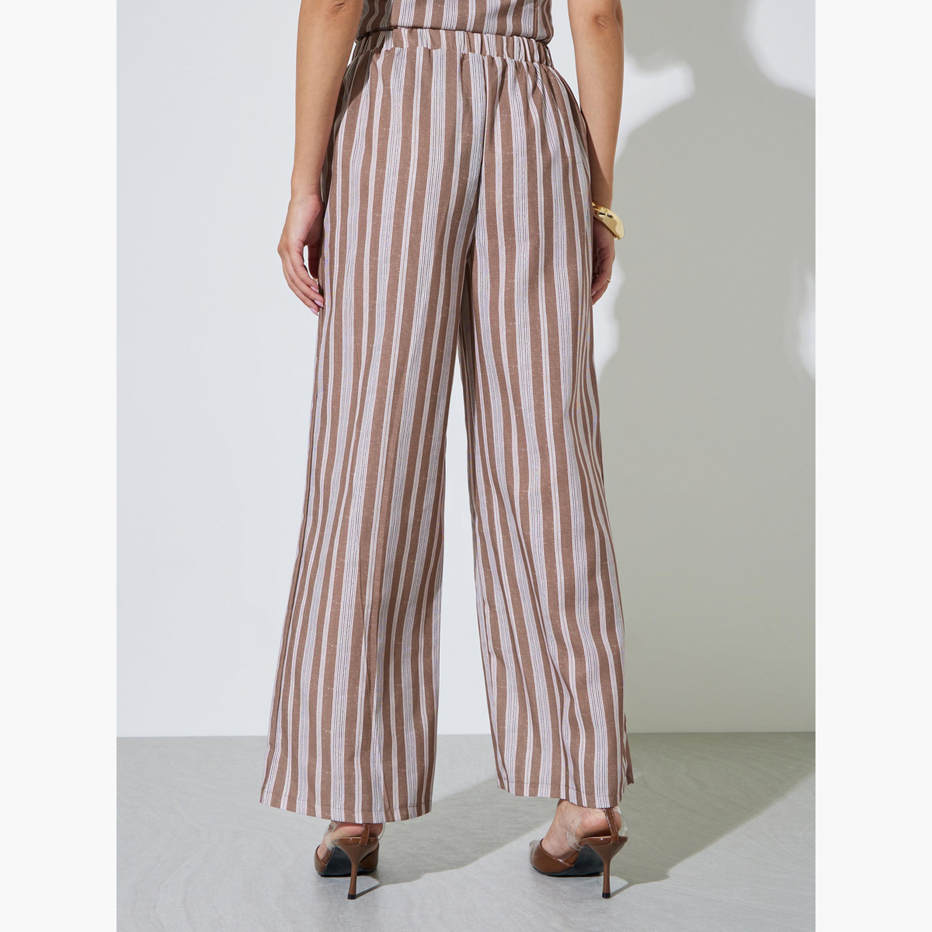 Styli Brown Striped Wide Leg Trousers-women-clothing-bottoms-joggers-image-4