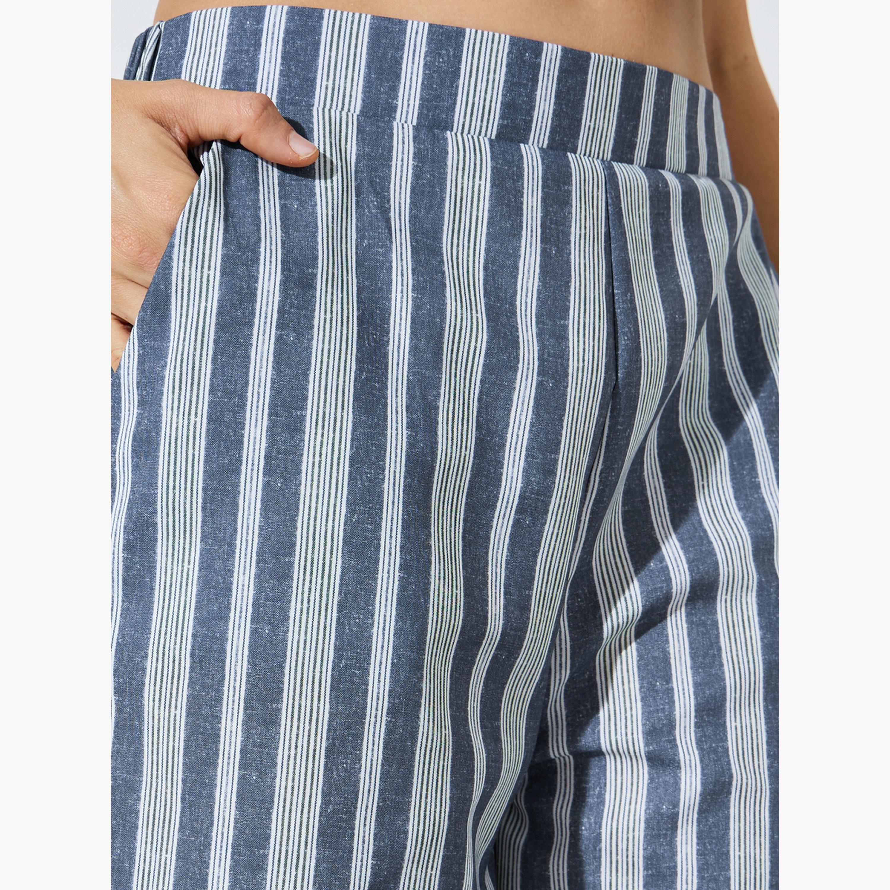 Styli Grey Striped Wide Leg Trousers-women-clothing-bottoms-joggers-image-3
