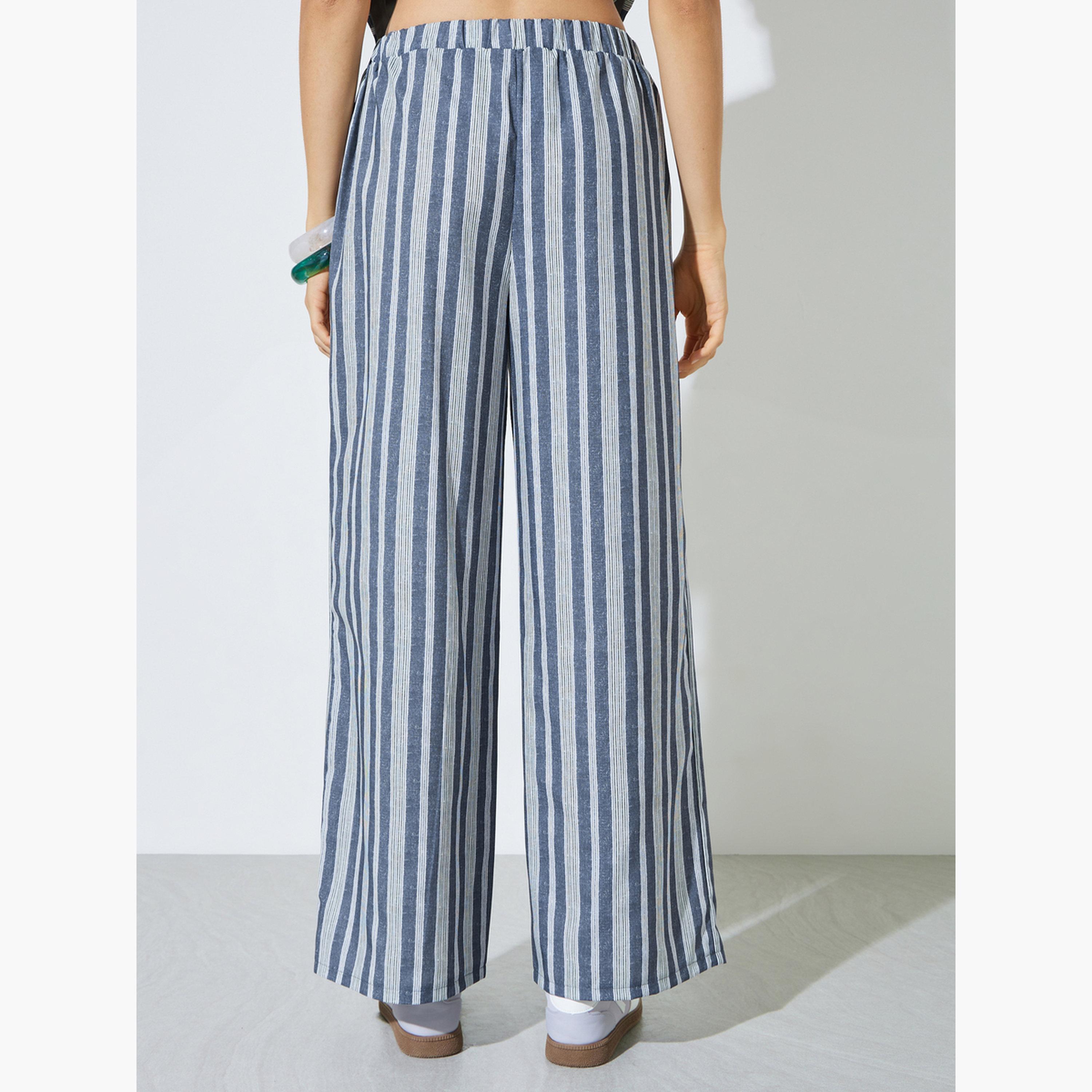 Styli Grey Striped Wide Leg Trousers-women-clothing-bottoms-joggers-image-4