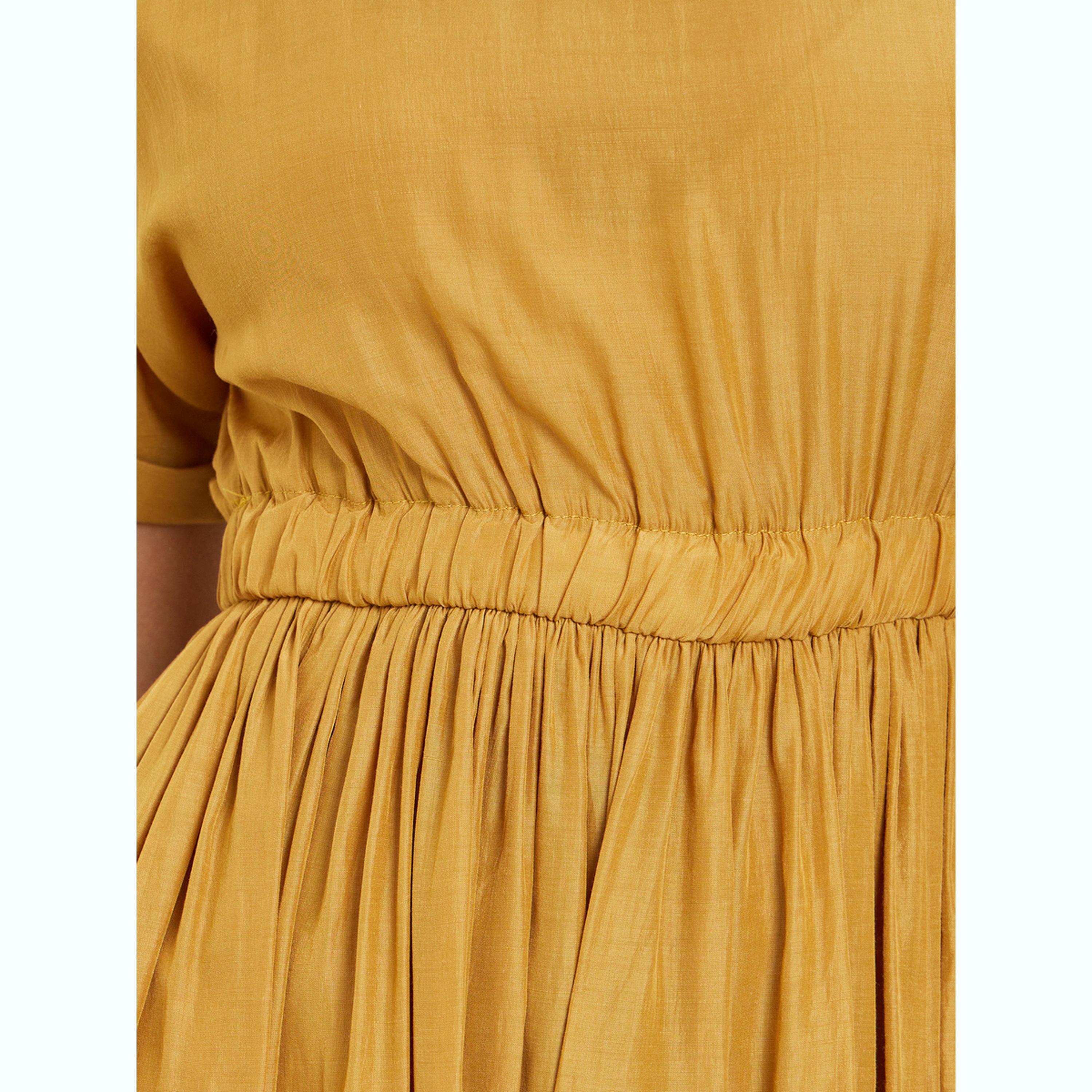 فستان ميدي بحافة واسعة سادة خردلي-women-clothing-dresses-image-5