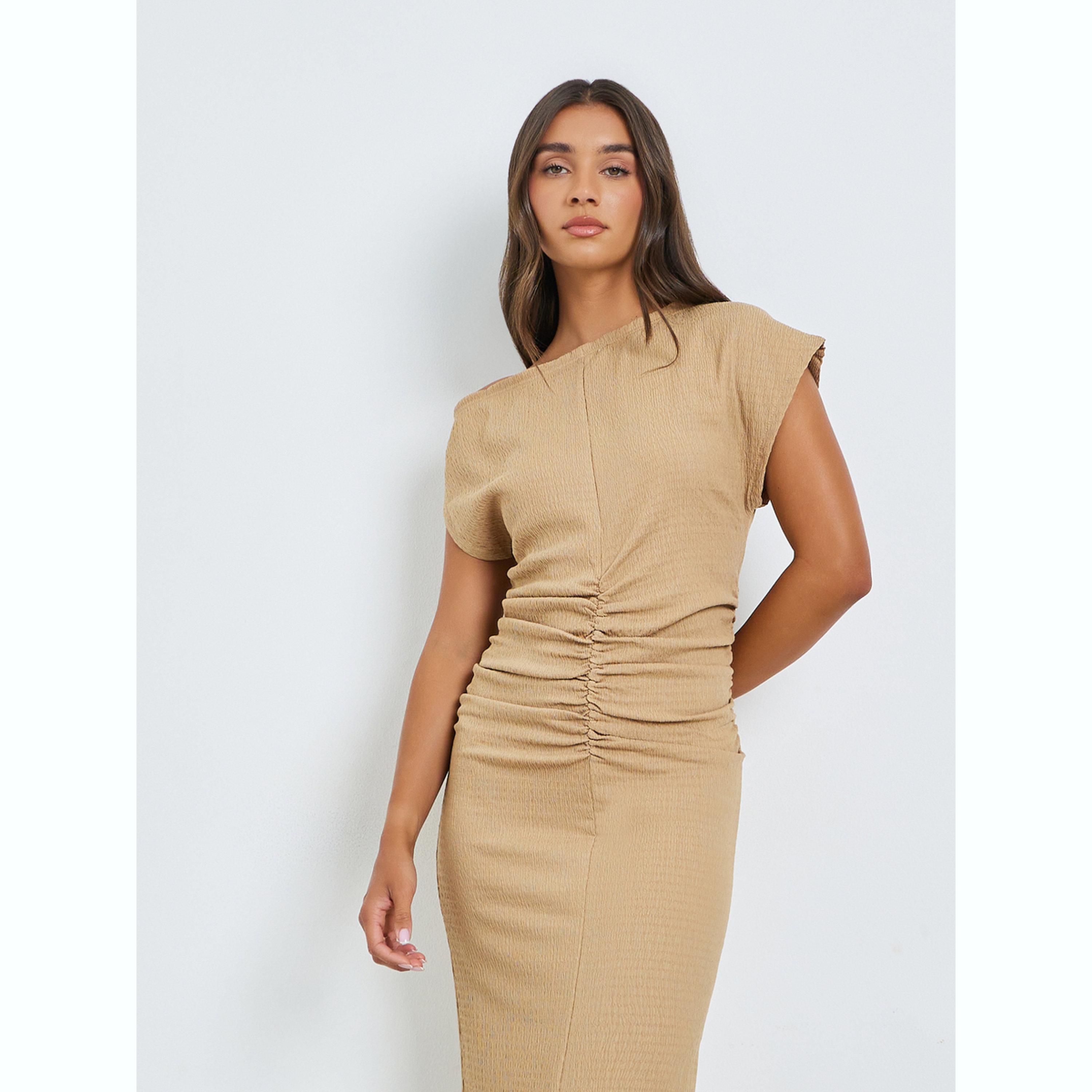 Styli Beige Gathered Waist Maxi Dress-women-clothing-dresses-image-2