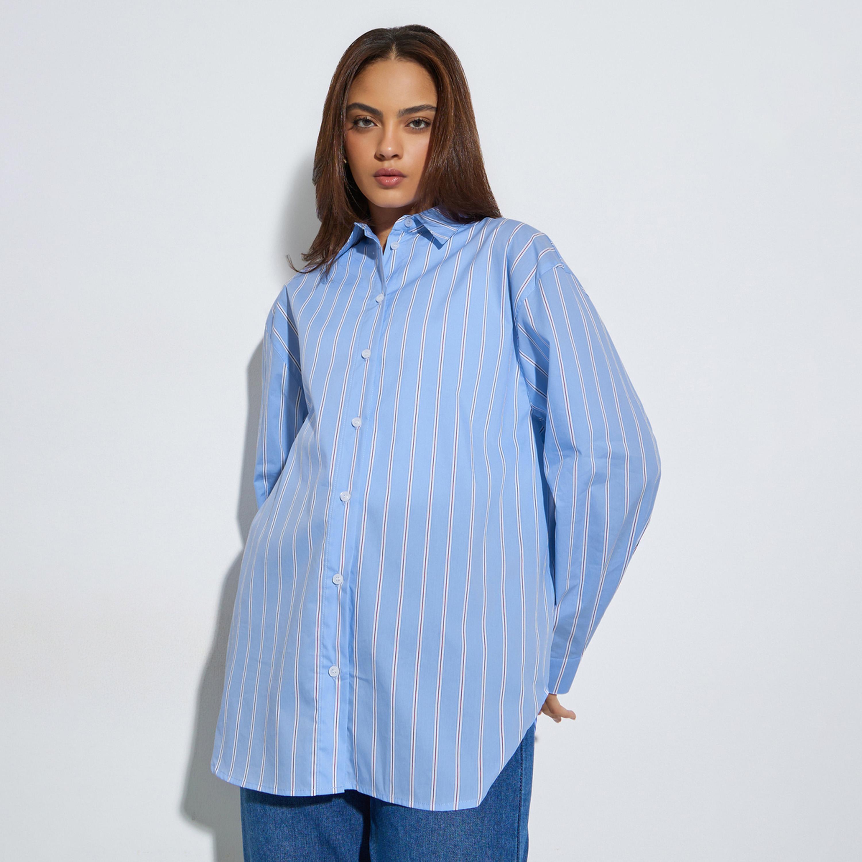 قميص كاجوال مخطط بحجم فضفاض-women-clothing-shirtsandblouses-shirts-image-1