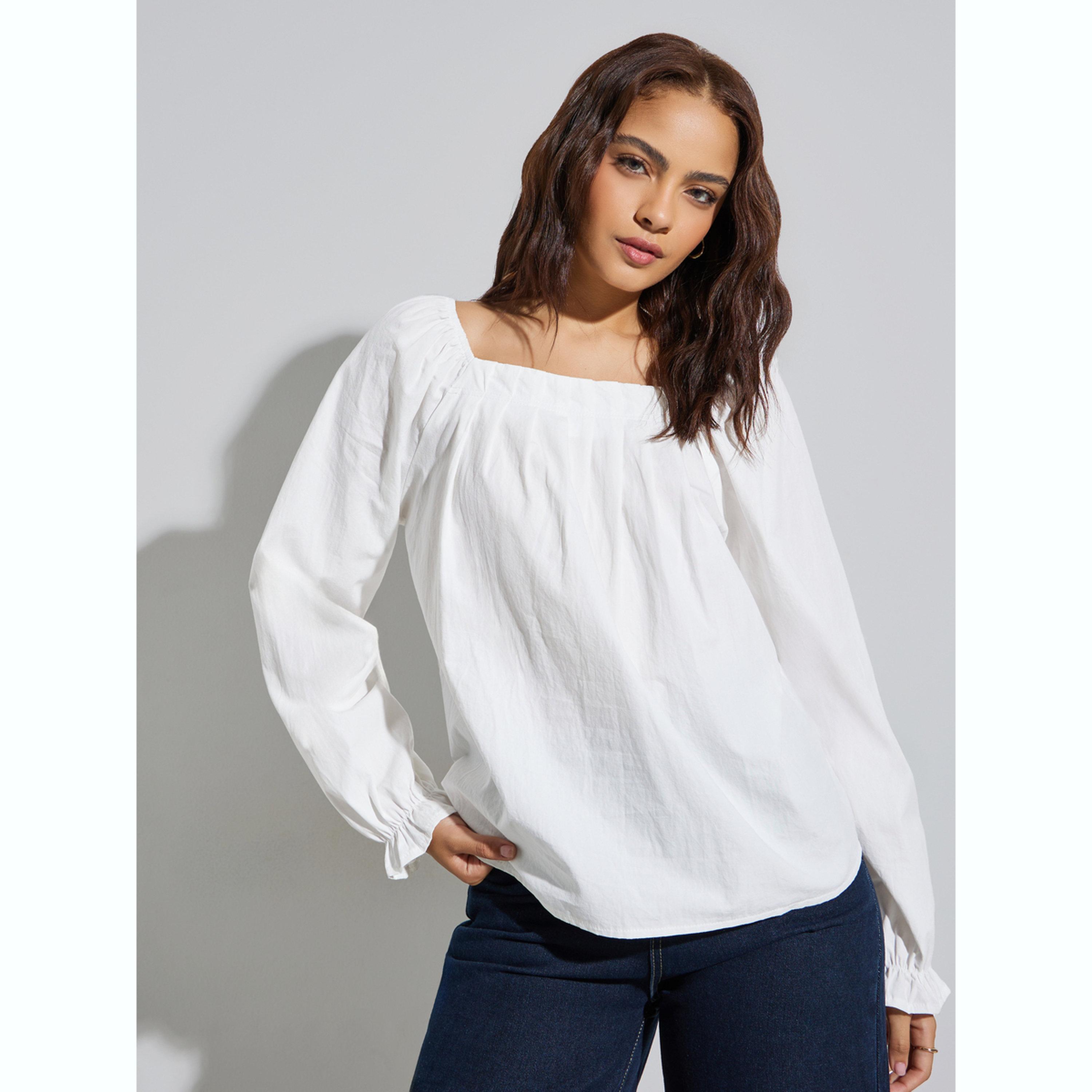 بلوزة بأكمام طويلة وياقة مربعة-women-clothing-shirtsandblouses-blouses-image-1