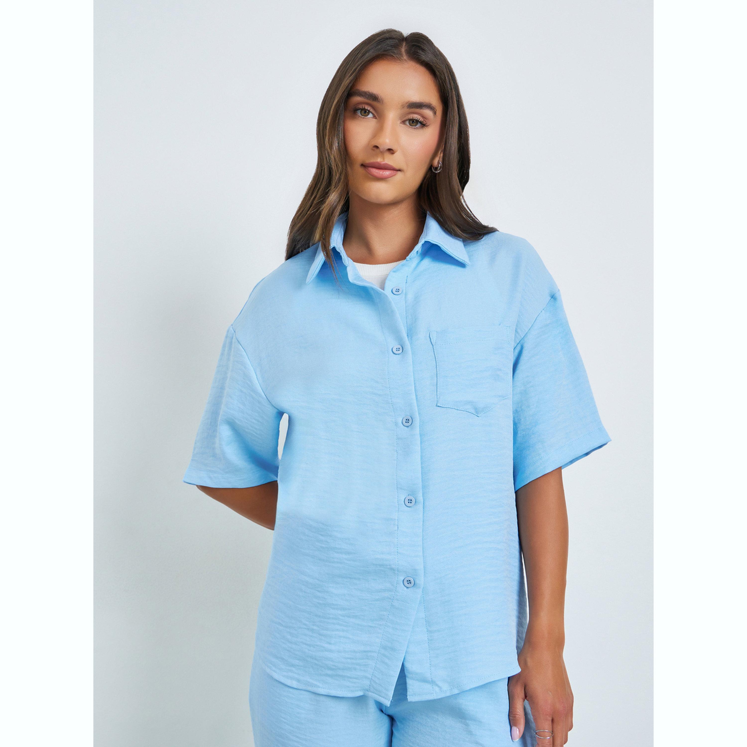 طقم منسق من بنطال بأرجل واسعة وقميص مريح بجيب أمامي-women-clothing-coordsets-image-3