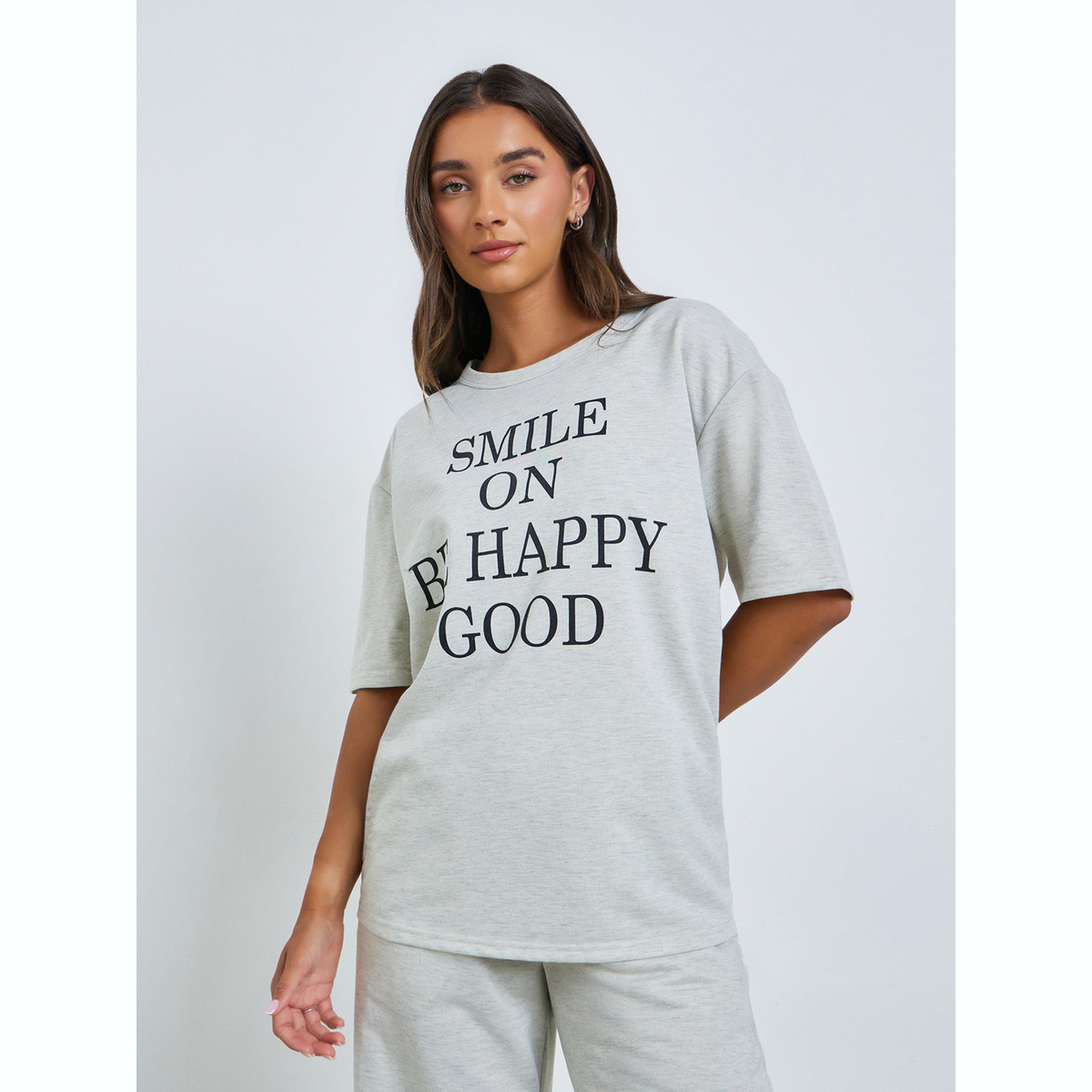 طقم منسق من بنطال مريح وتيشيرت بنمط طبعة كتابة-women-clothing-coordsets-image-2