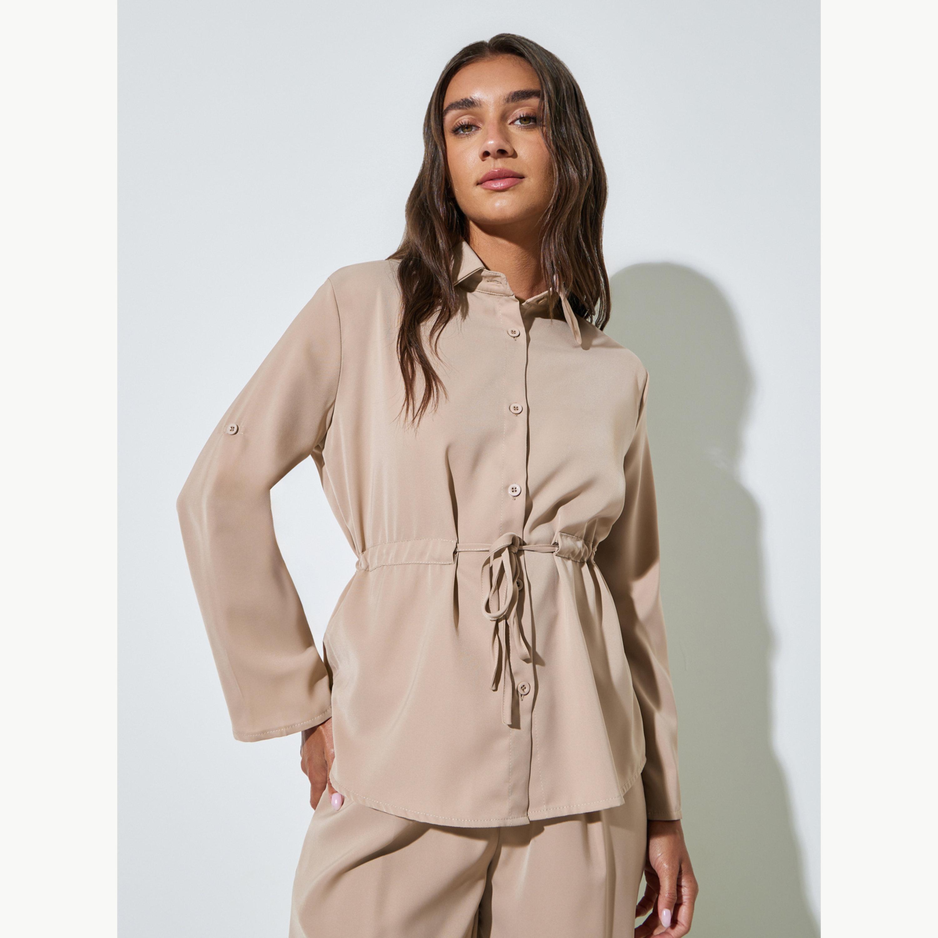 مجموعة من بنطال بأرجل واسعة وبلوزة بخصر برباط-women-clothing-coordsets-image-2