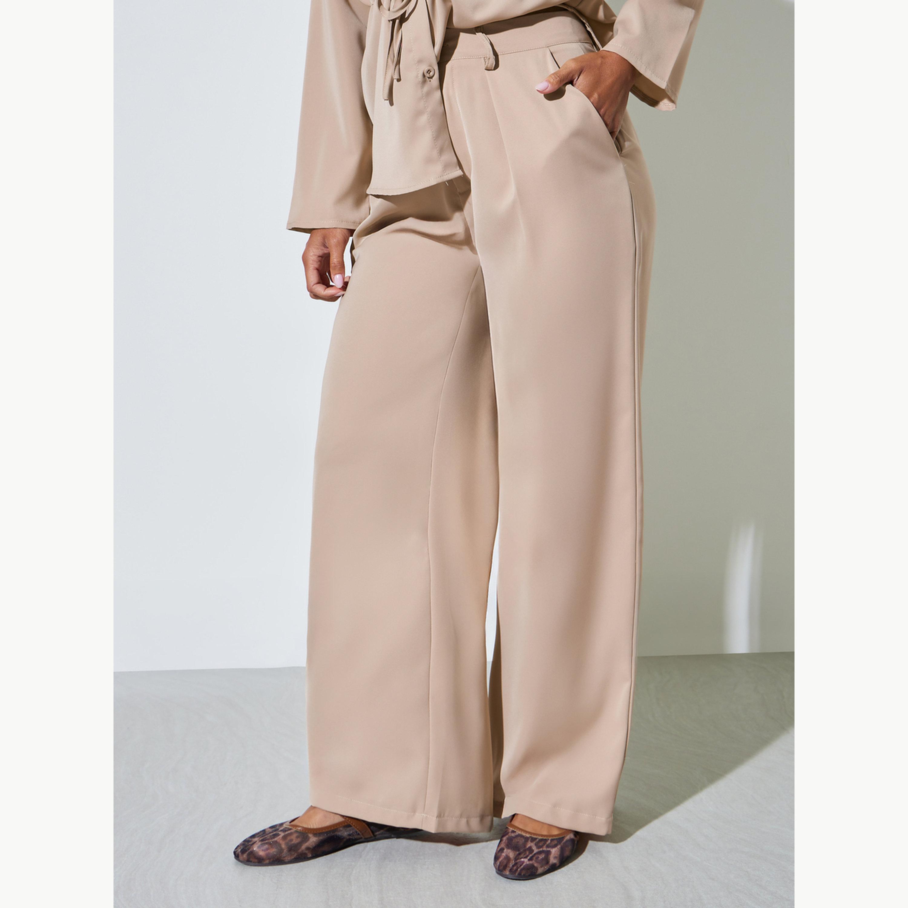 مجموعة من بنطال بأرجل واسعة وبلوزة بخصر برباط-women-clothing-coordsets-image-4