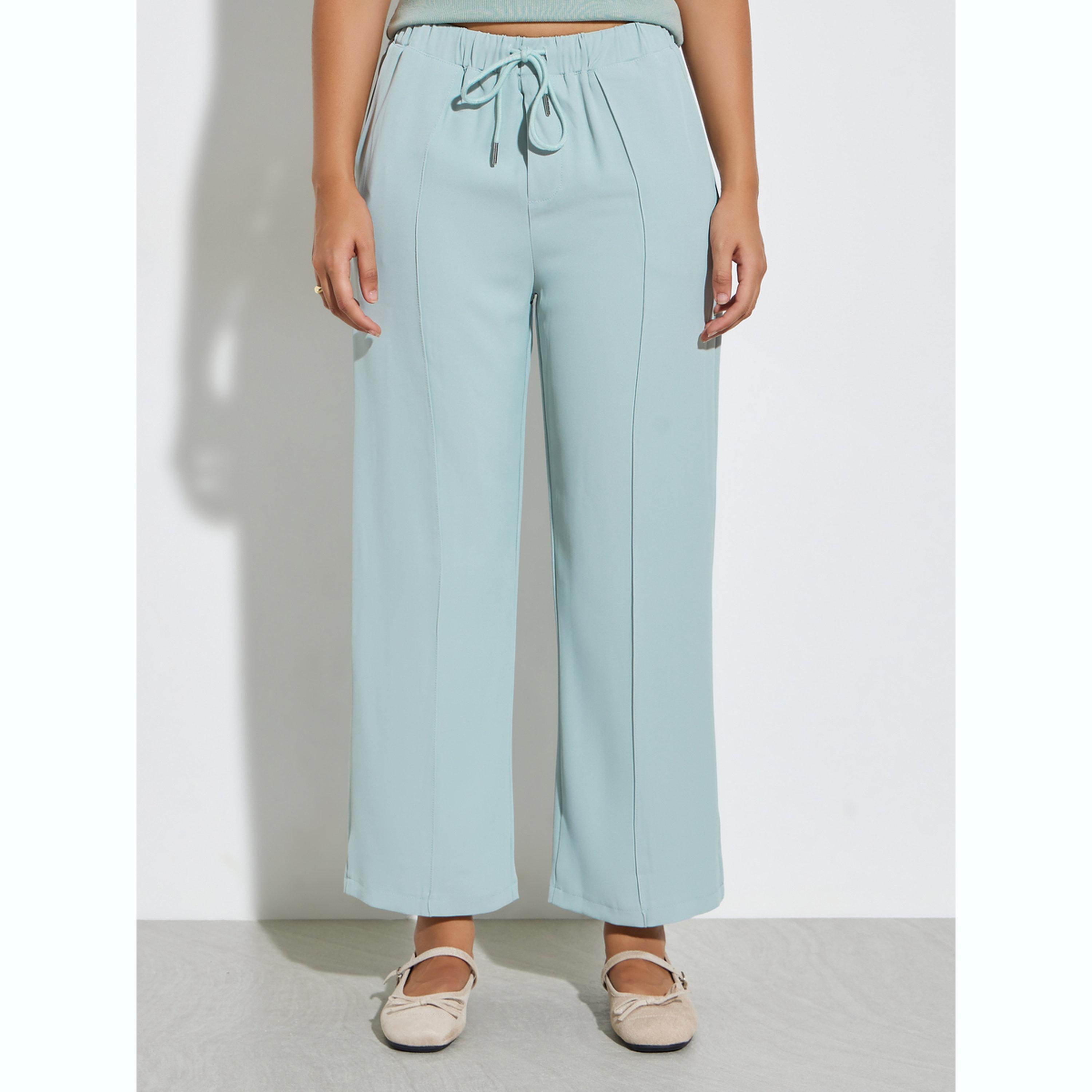 بنطال بأرجل واسعة وخصر مطاطي سادة-women-clothing-bottoms-joggers-image-1