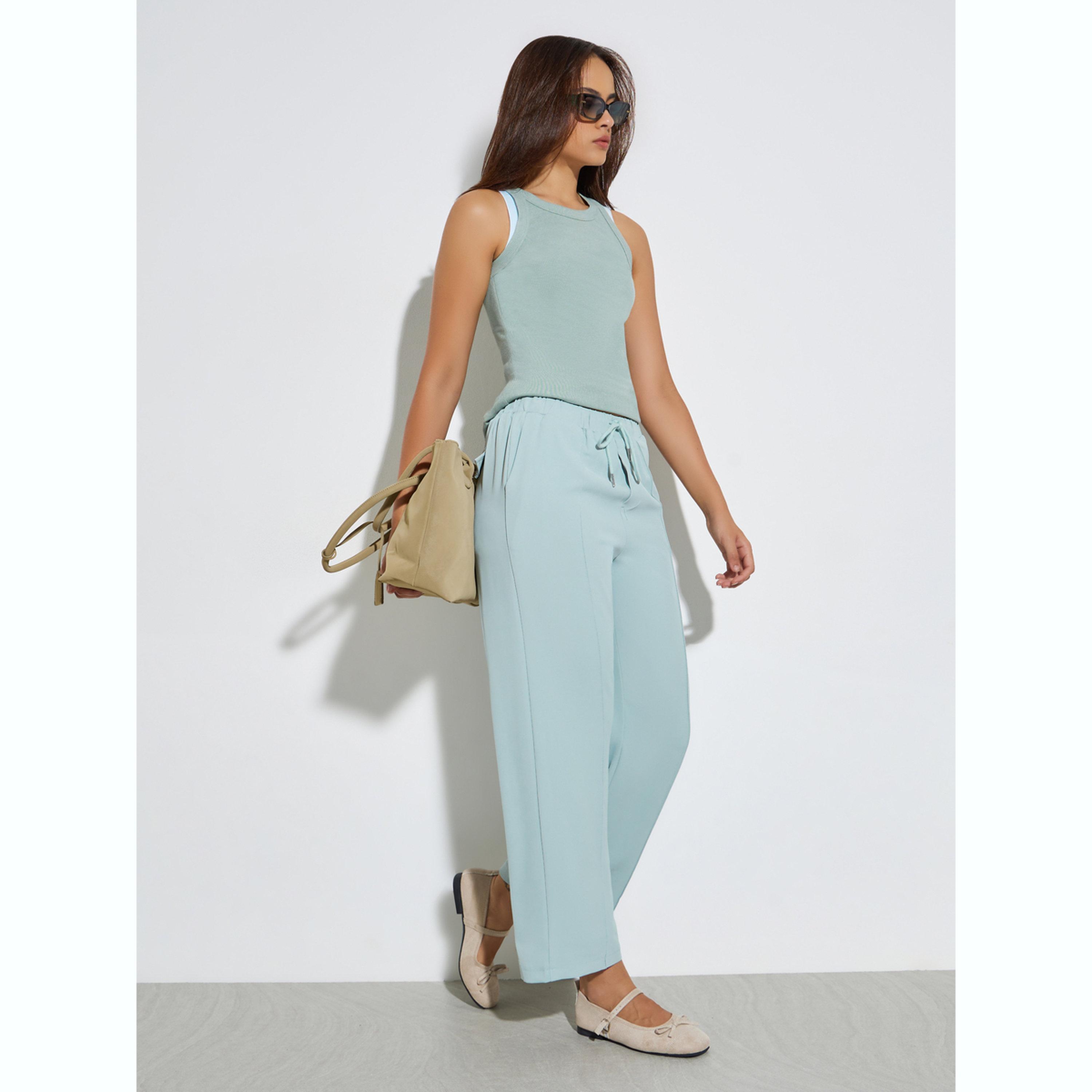 بنطال بأرجل واسعة وخصر مطاطي سادة-women-clothing-bottoms-joggers-image-2