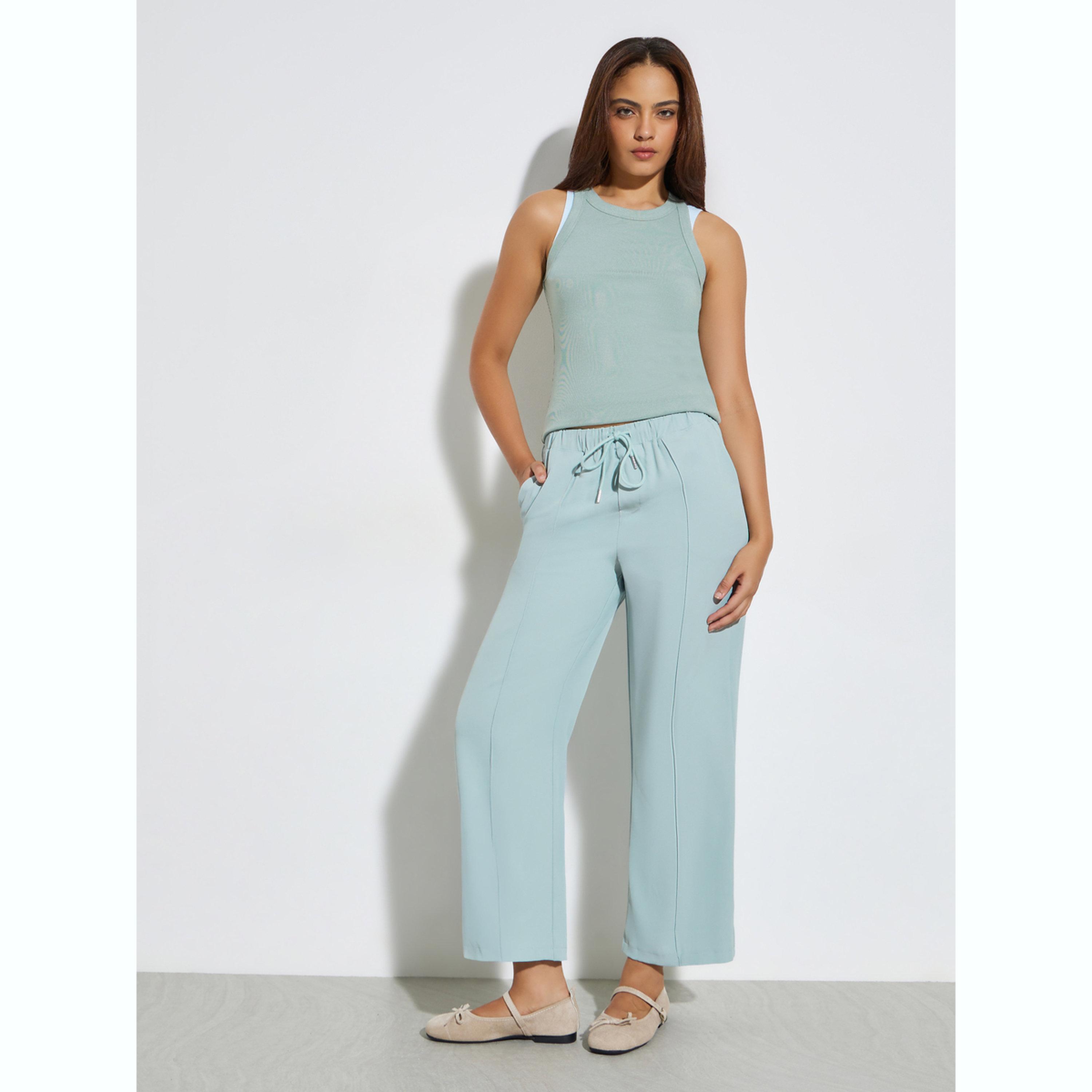 بنطال بأرجل واسعة وخصر مطاطي سادة-women-clothing-bottoms-joggers-image-3