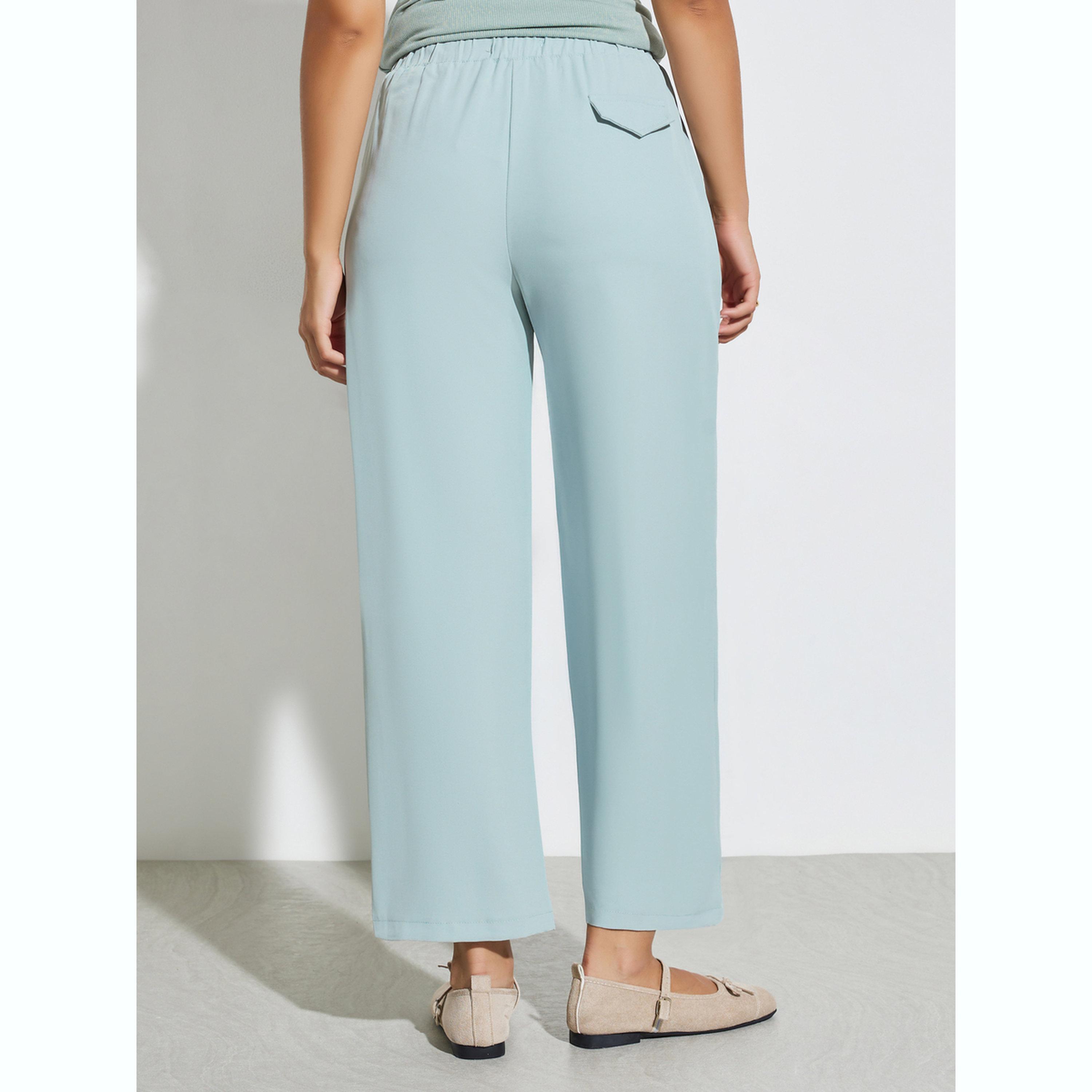 Styli Blue Solid Elastic Waist Wide Leg Pants-women-clothing-bottoms-joggers-image-5