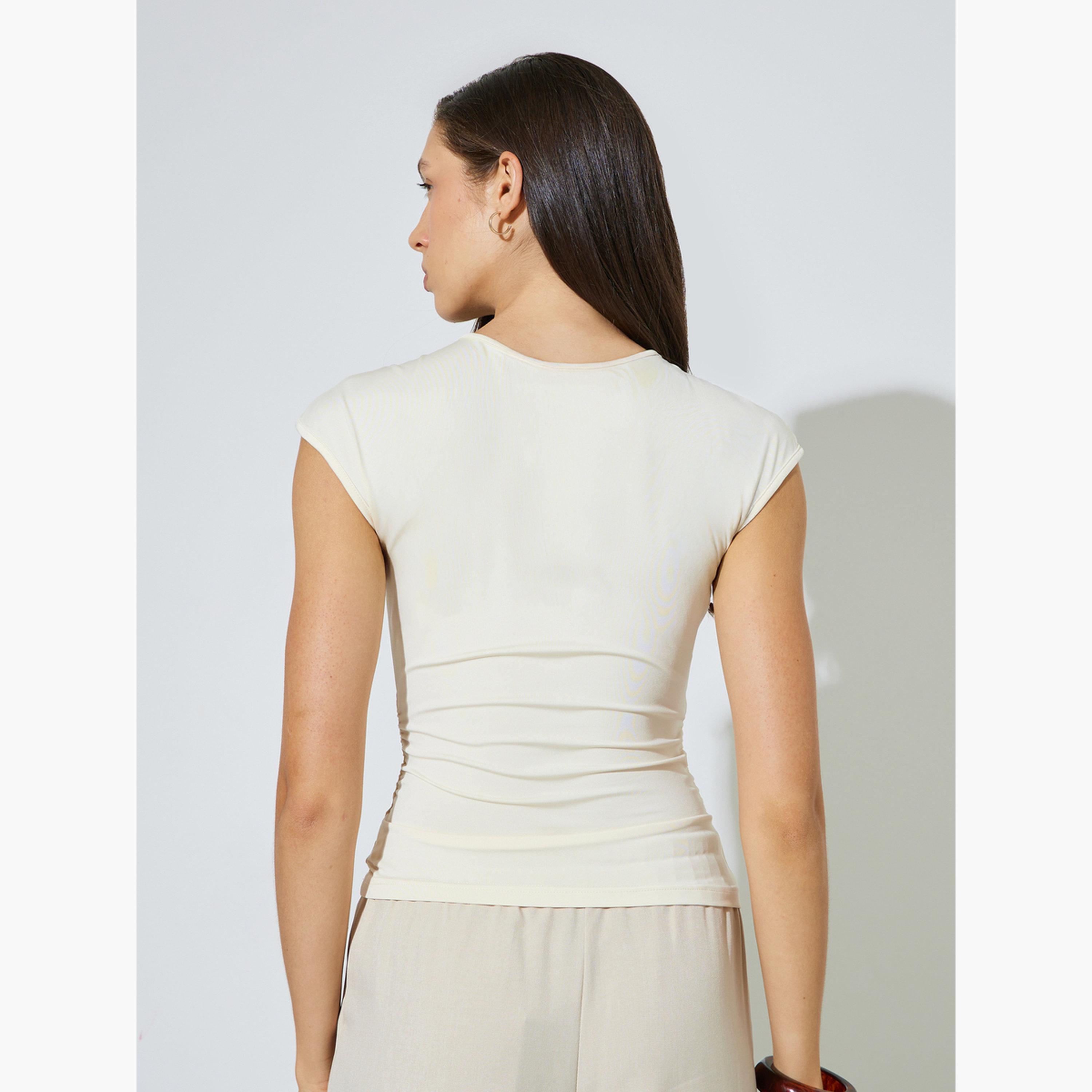 ستايلي - تيشيرت بيج ضيق بأكمام قصيرة ورقبة دائرية-women-clothing-tshirts-image-4