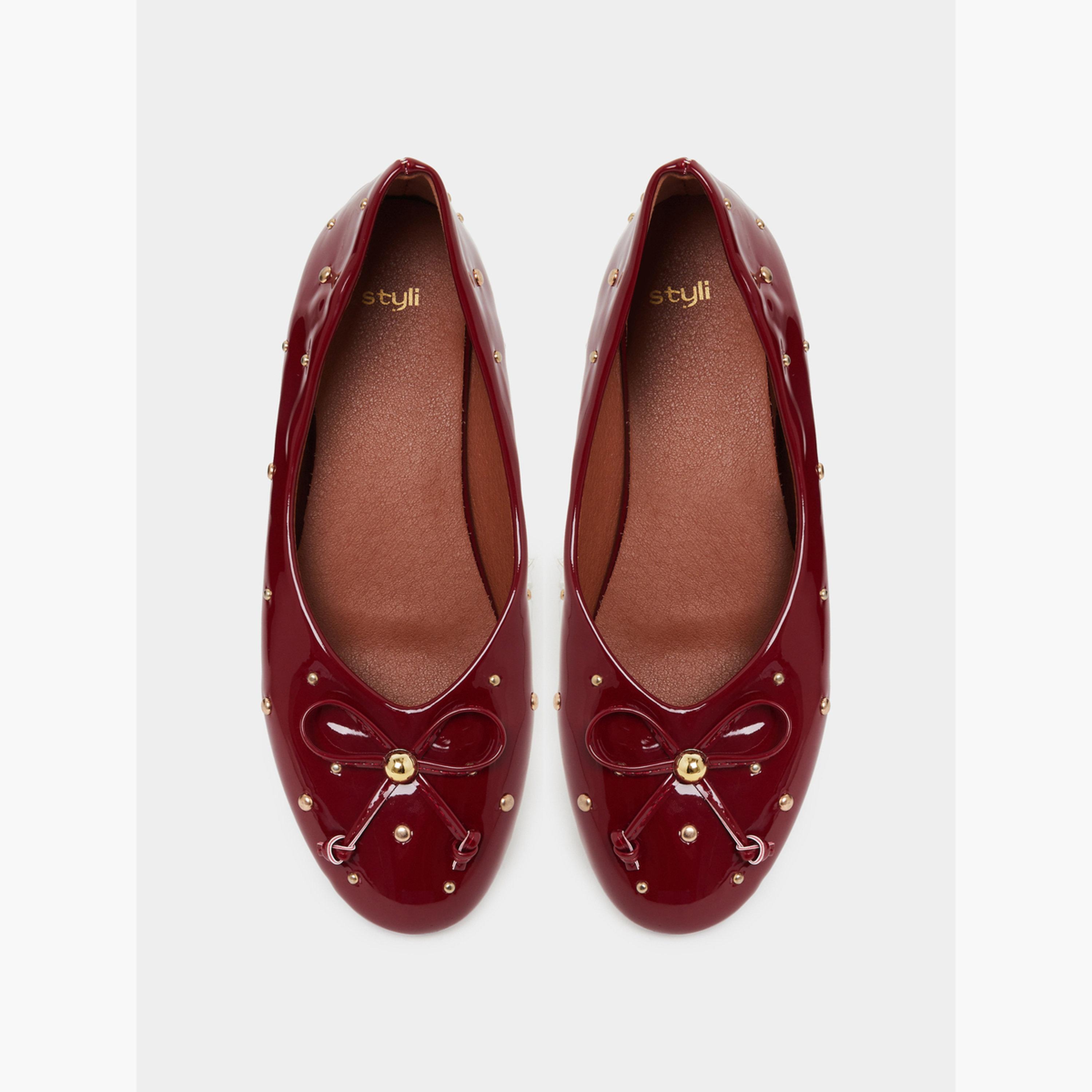 ستايلي - حذاء باليرينا لامع مرصع باللون العنابي-women-shoes-ballerinas-image-3