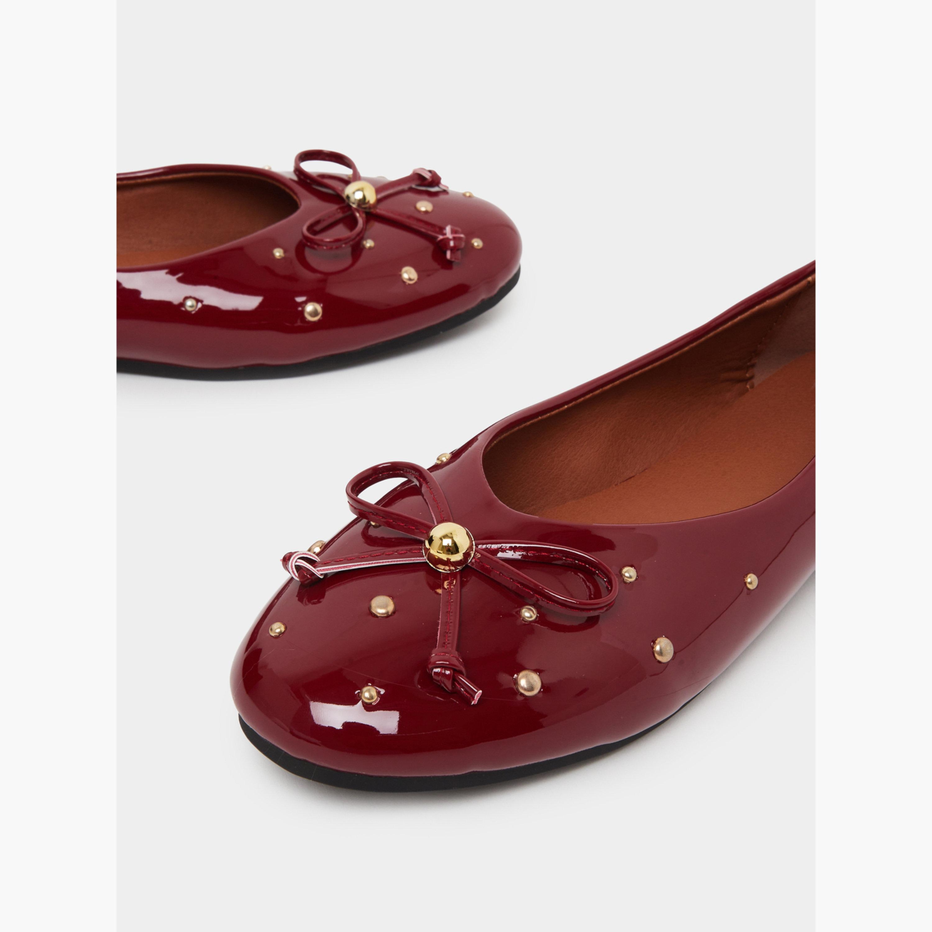 ستايلي - حذاء باليرينا لامع مرصع باللون العنابي-women-shoes-ballerinas-image-4