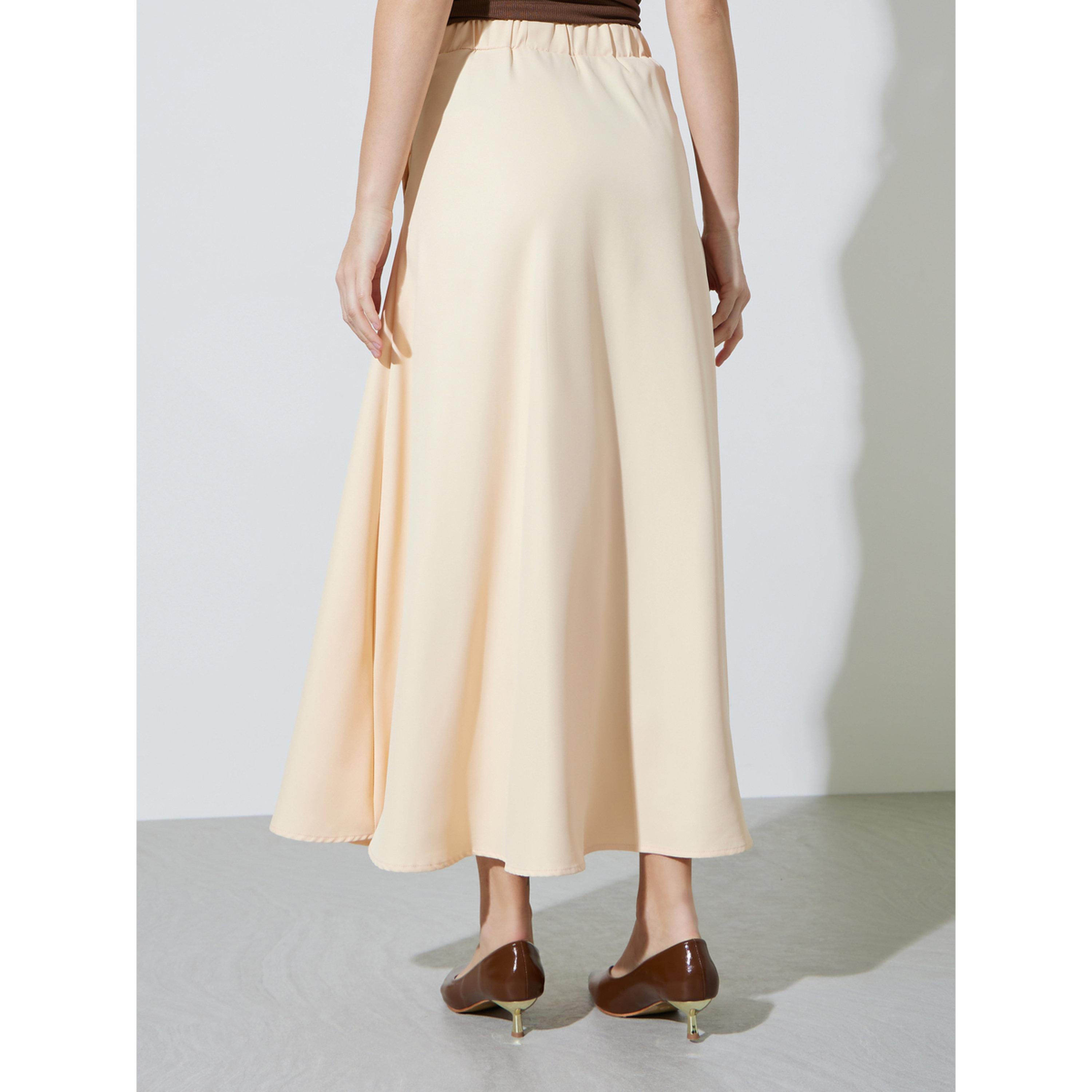 Styli Cream Solid Pocket Detail A-Line Maxi Skirt-women-clothing-skirts-image-4