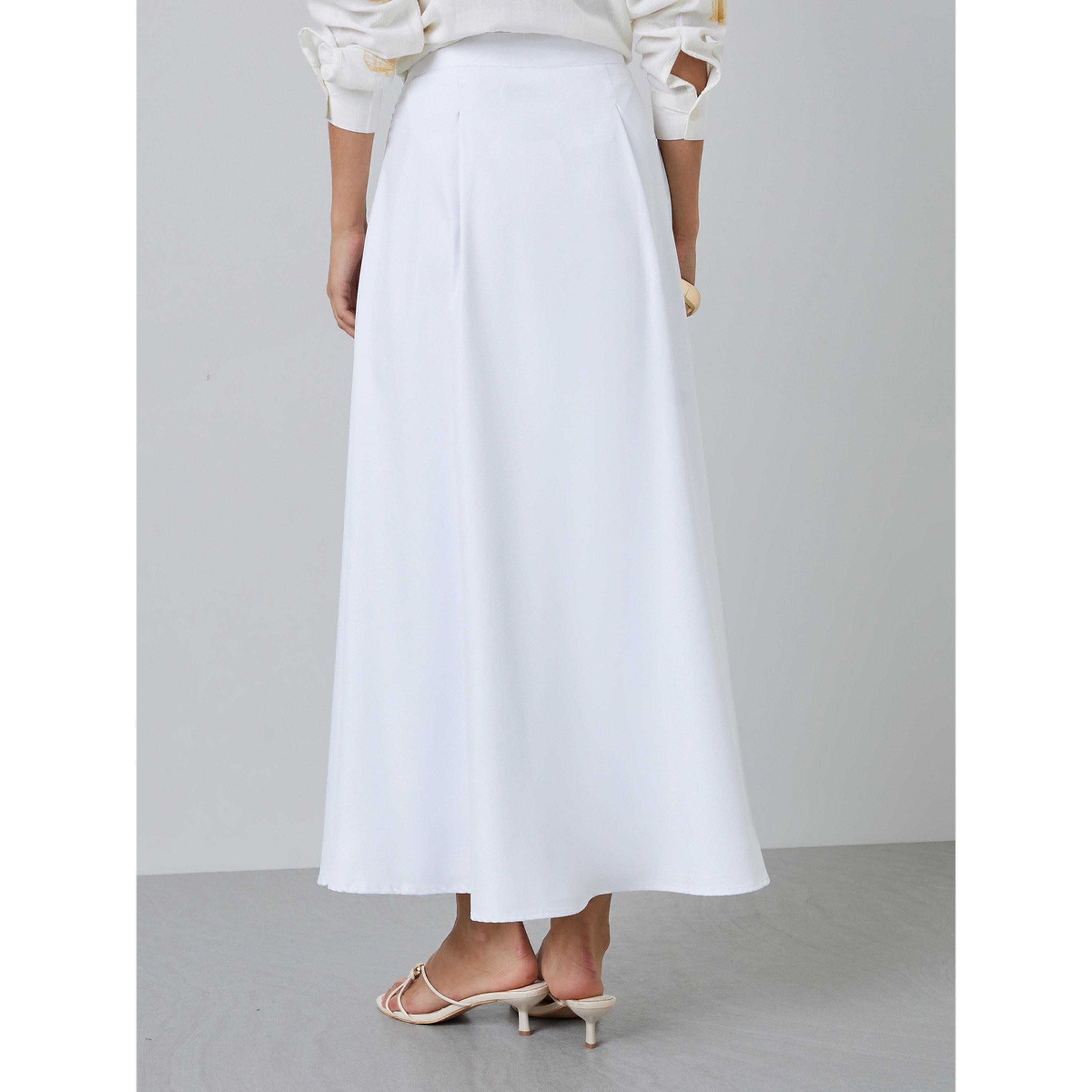 Styli White Fold Pleat Solid Maxi Skirt-women-clothing-skirts-image-4
