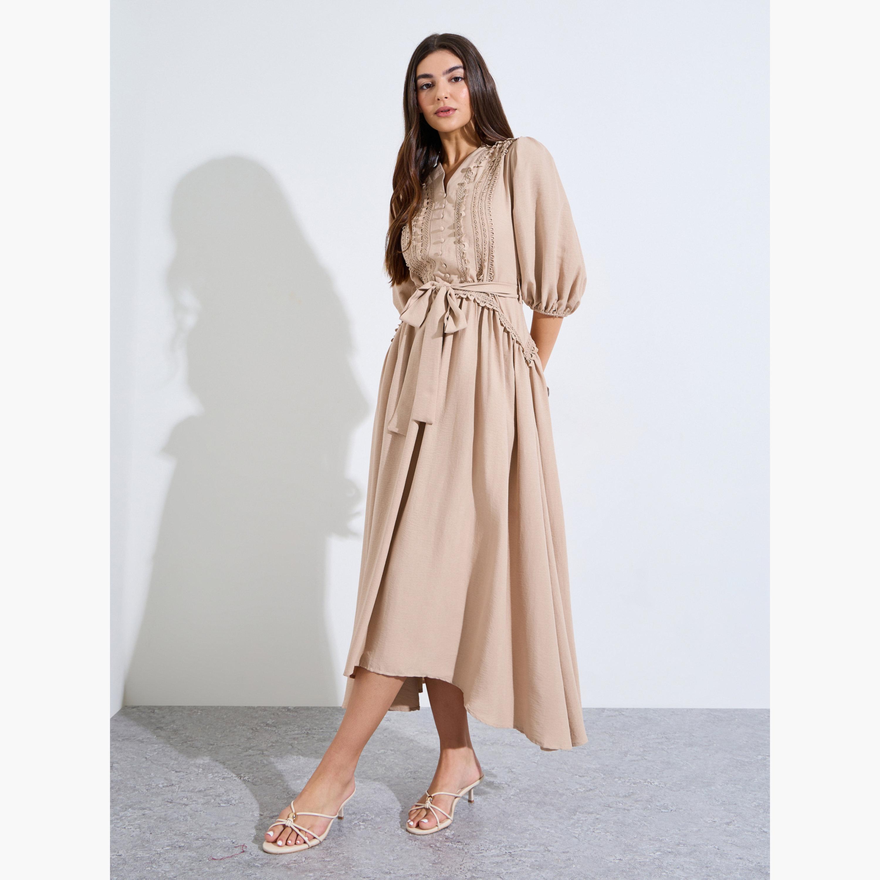 فستان طويل بحافة واسعة وتفاصيل دانتيل-women-clothing-dresses-image-3