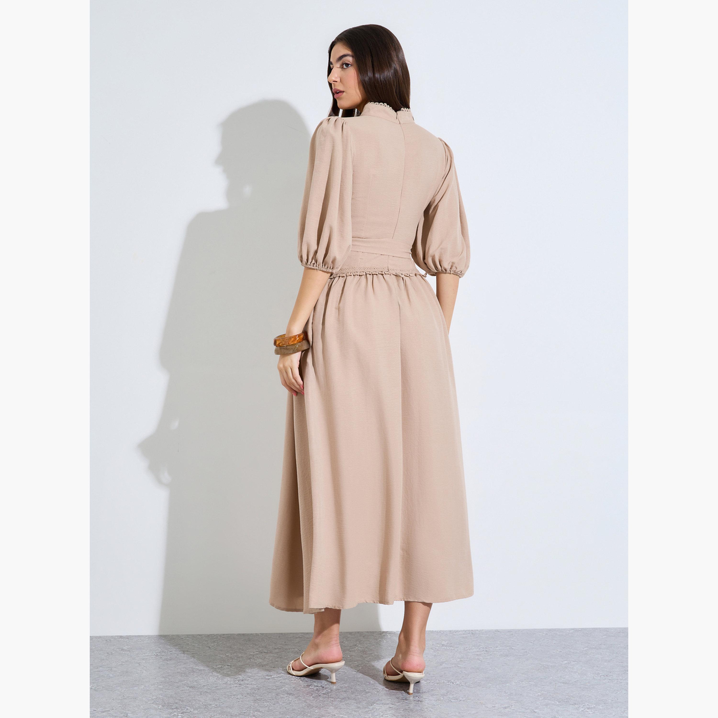 فستان طويل بحافة واسعة وتفاصيل دانتيل-women-clothing-dresses-image-4