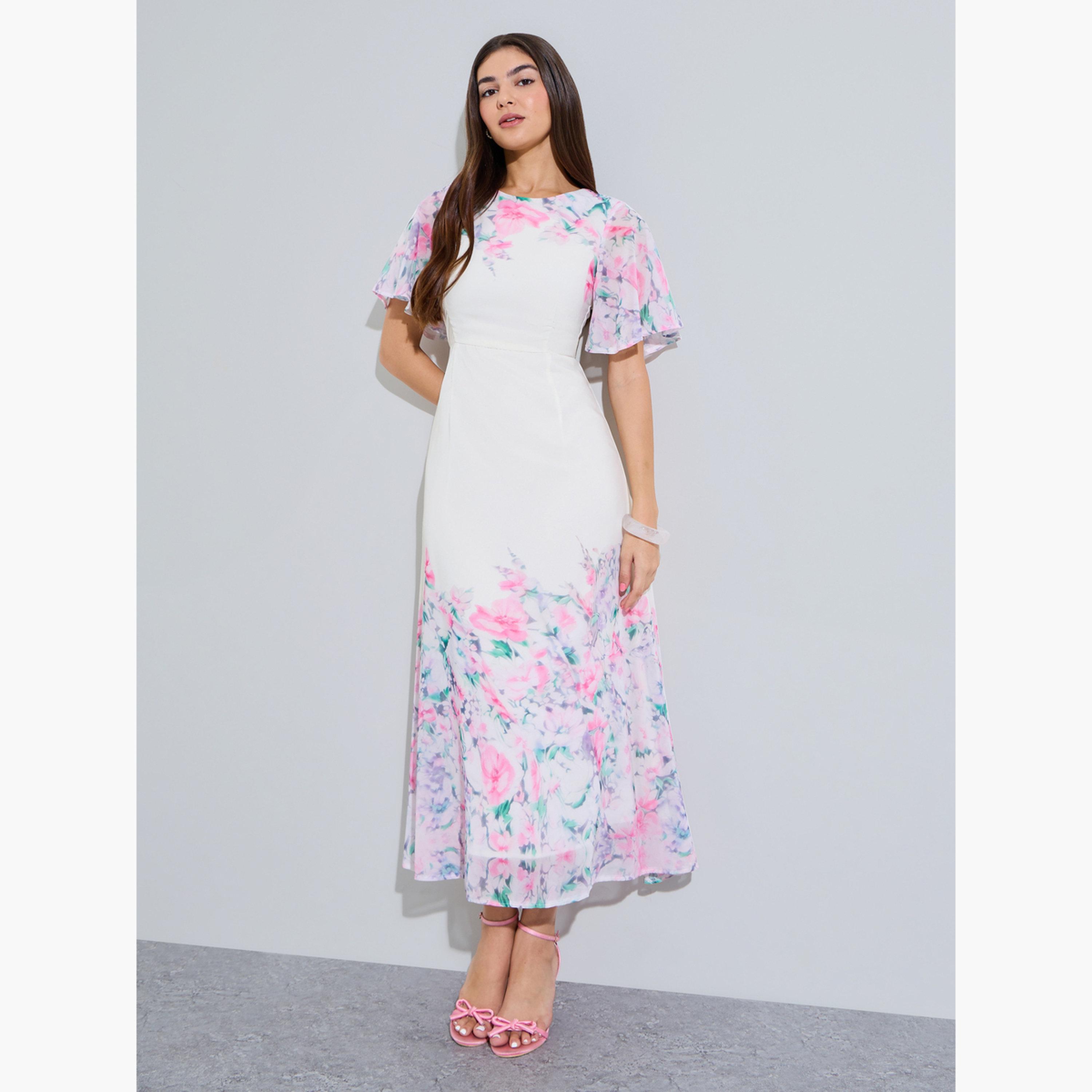 Styli Floral Print Short Sleeves A-Line Maxi Dress-women-clothing-dresses-image-1