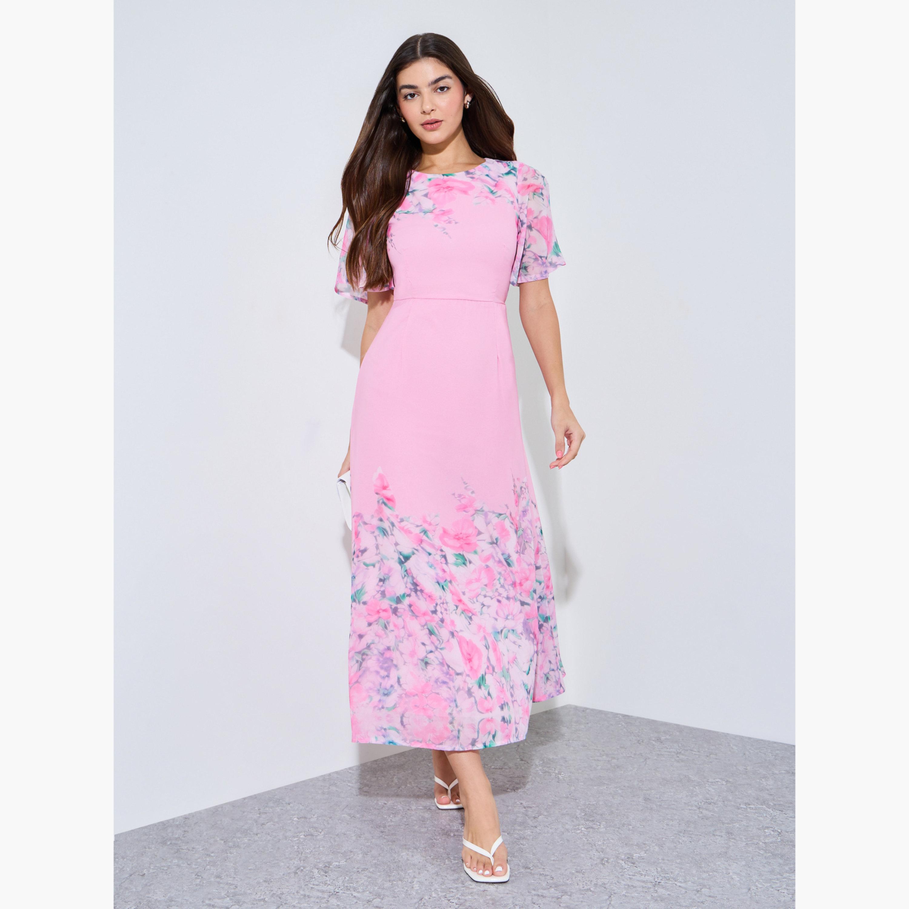 Styli Floral Print Short Sleeves A-Line Maxi Dress-women-clothing-dresses-image-1