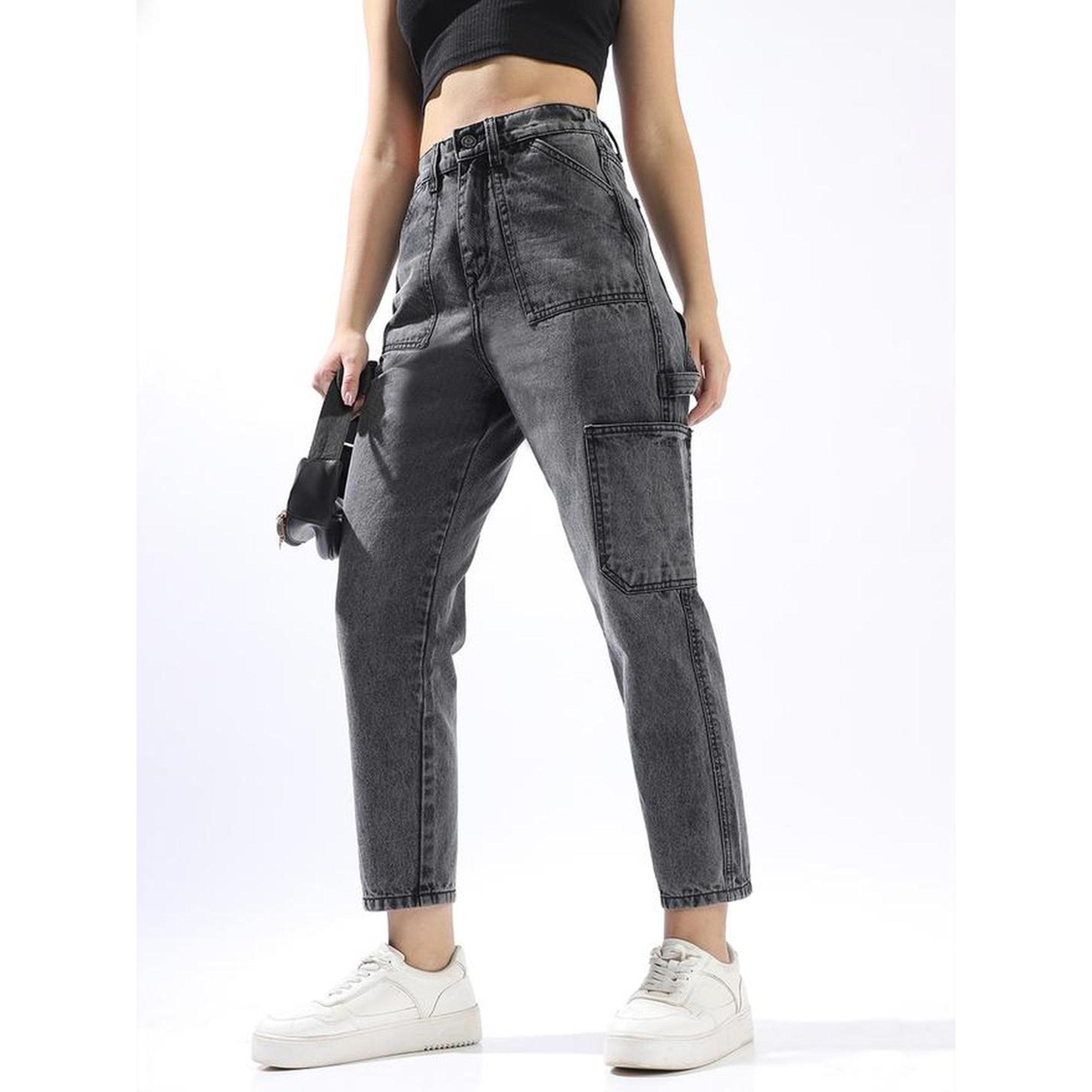 High Star X Styli 100% Cotton Mom Fit Cargo Jeans-women-clothing-jeans-image-3