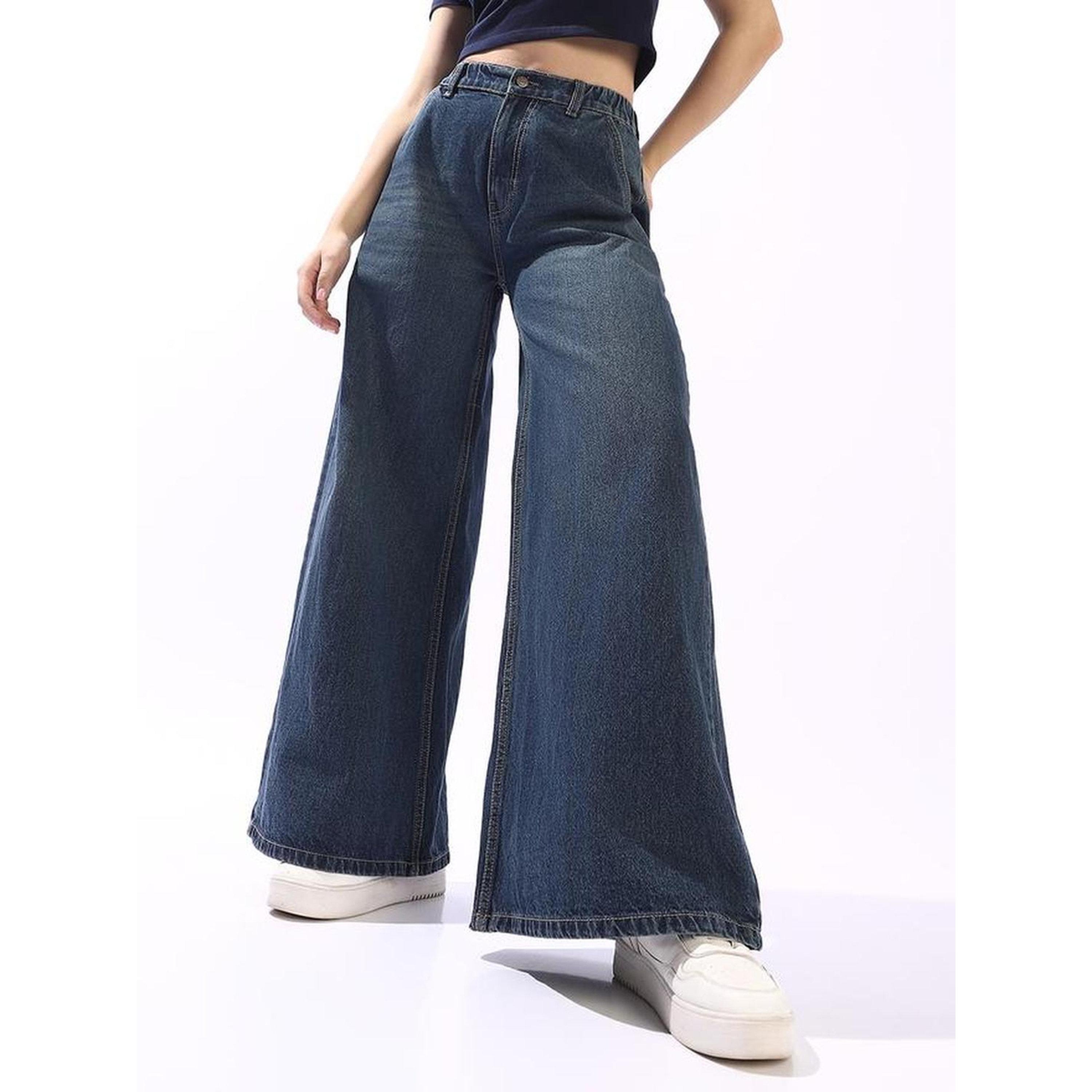 High Star X Styli Blue 100% Cotton Textured Full Wide Leg Jeans-women-clothing-jeans-image-1