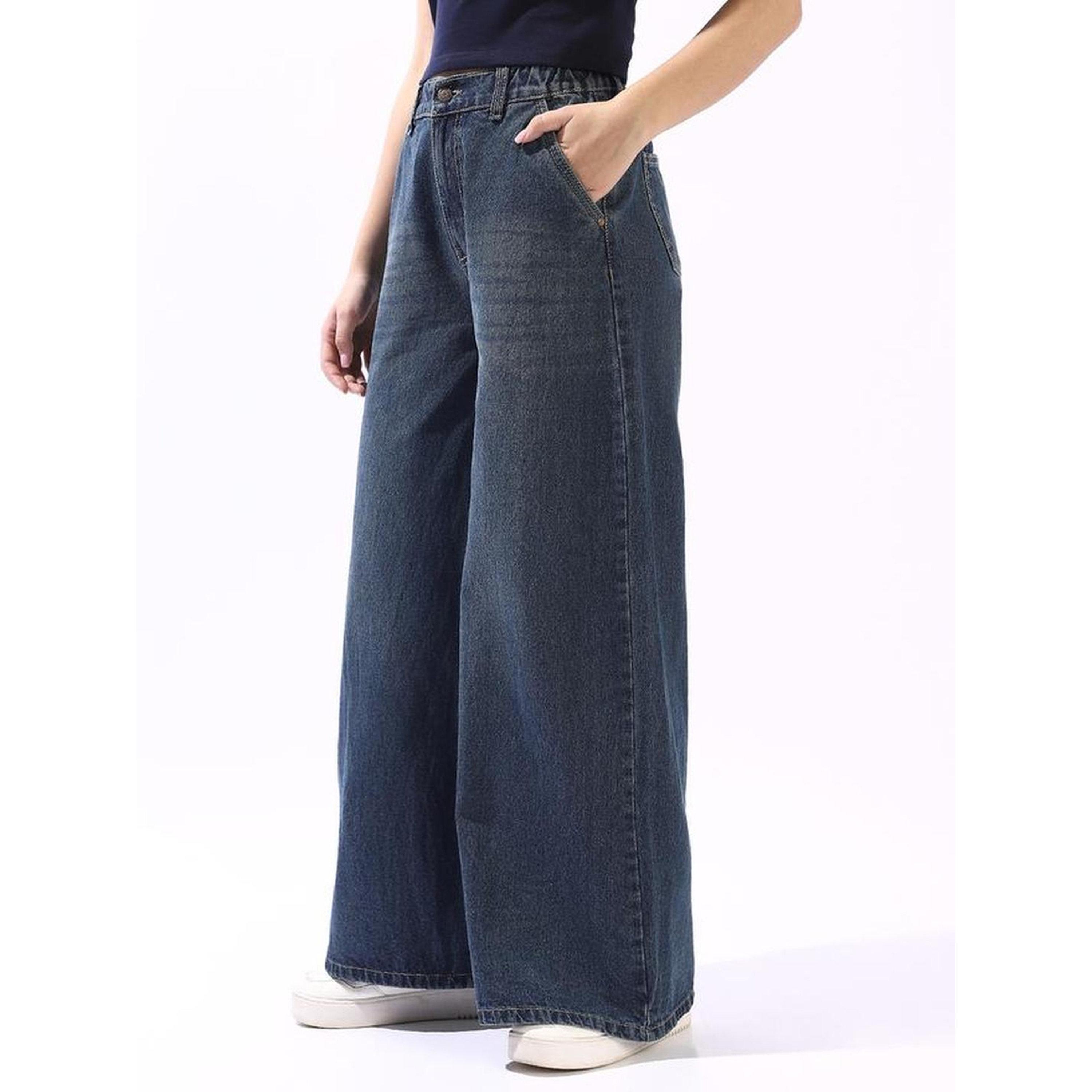 High Star X Styli Blue 100% Cotton Textured Full Wide Leg Jeans-women-clothing-jeans-image-3