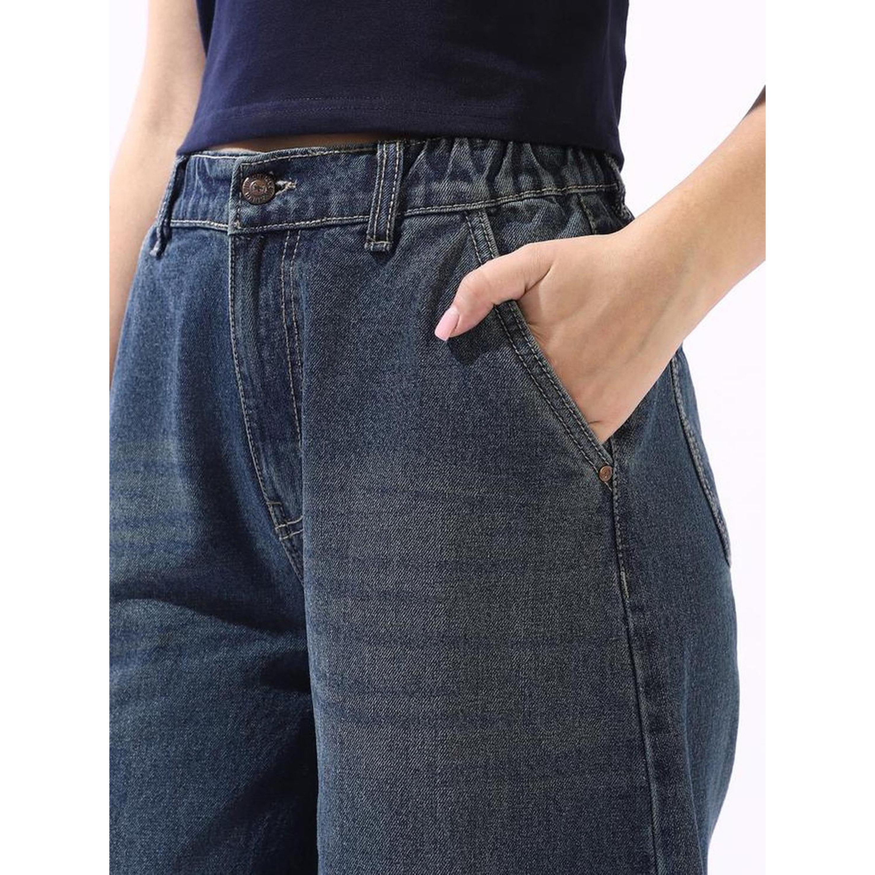 High Star X Styli Blue 100% Cotton Textured Full Wide Leg Jeans-women-clothing-jeans-image-4