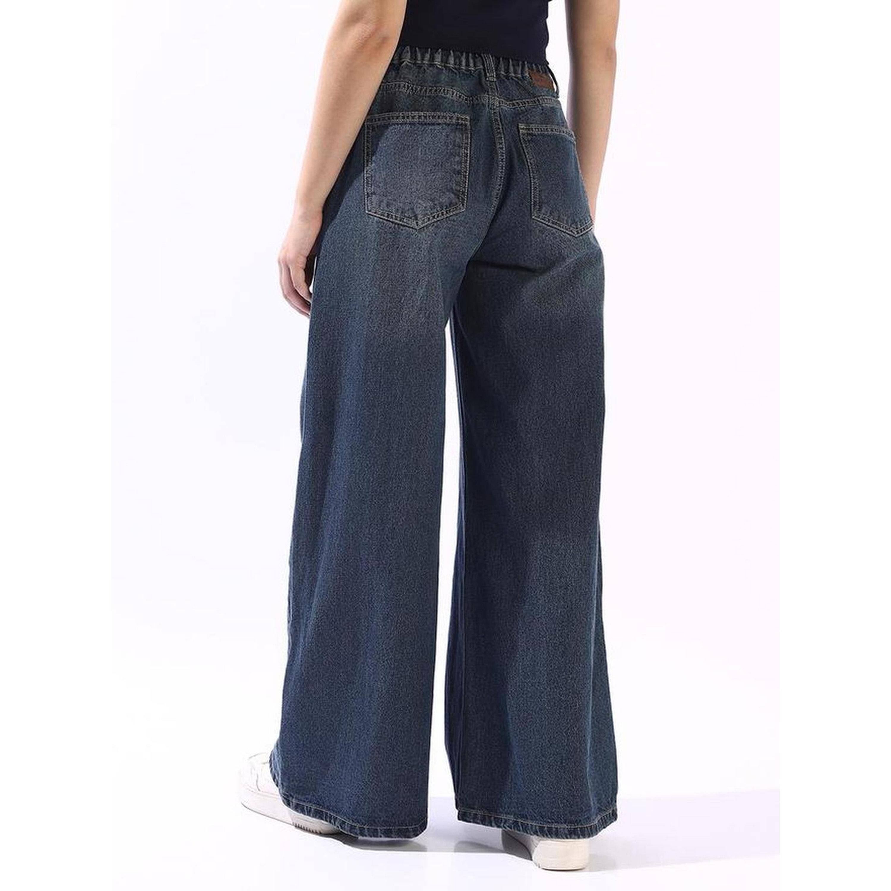 High Star X Styli Blue 100% Cotton Textured Full Wide Leg Jeans-women-clothing-jeans-image-5