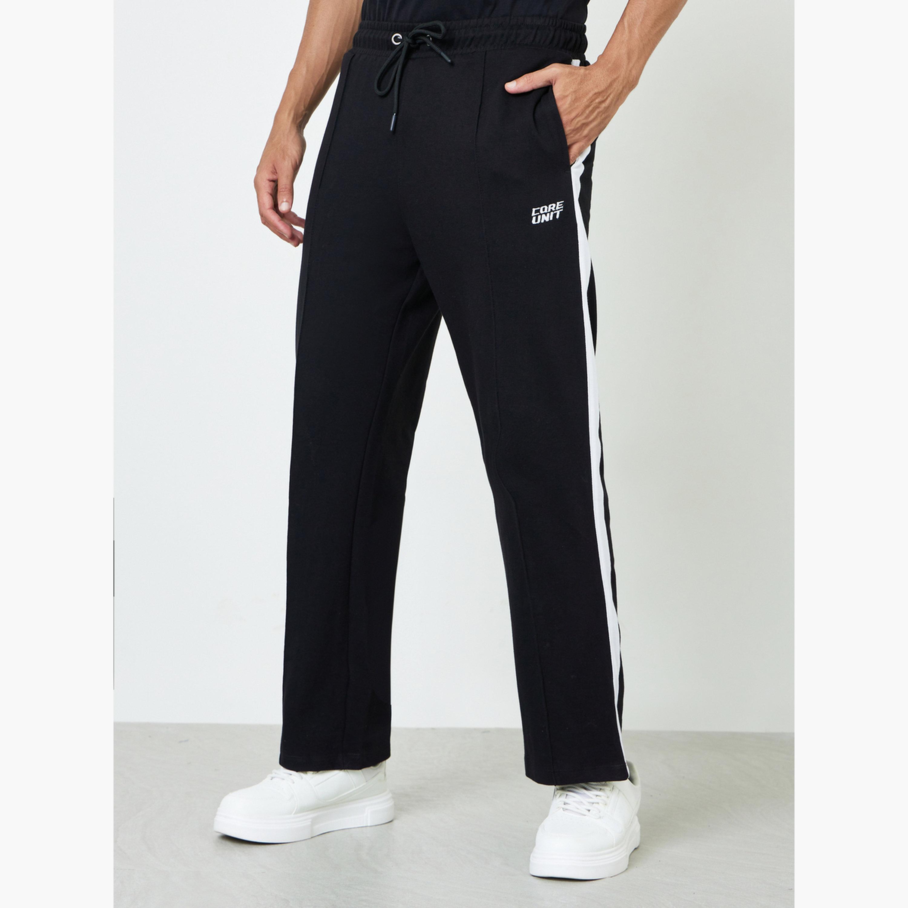 جوغر تيري واسع بتفاصيل شريط جانبي للرجال-men-clothing-bottoms-joggers-image-1