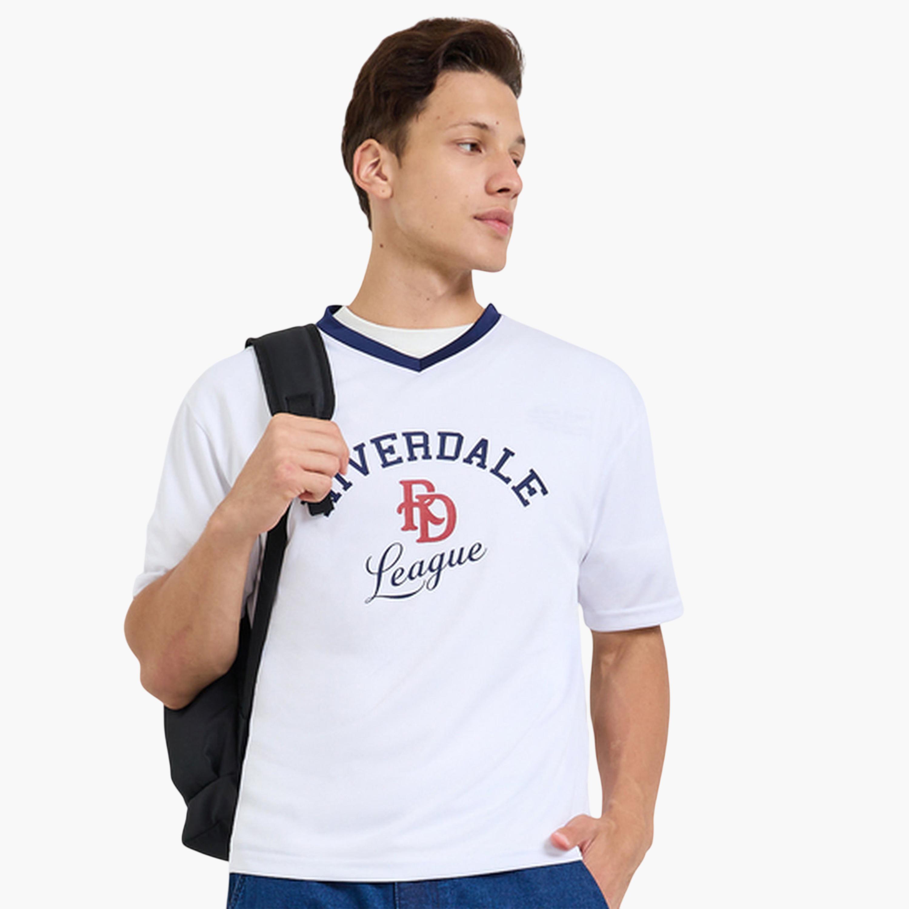 تيشيرت واسع جيرسي كرة قدم بتفاصيل مضلعة متباينة للرجال-men-clothing-tshirtsandpolos-tshirts-image-1