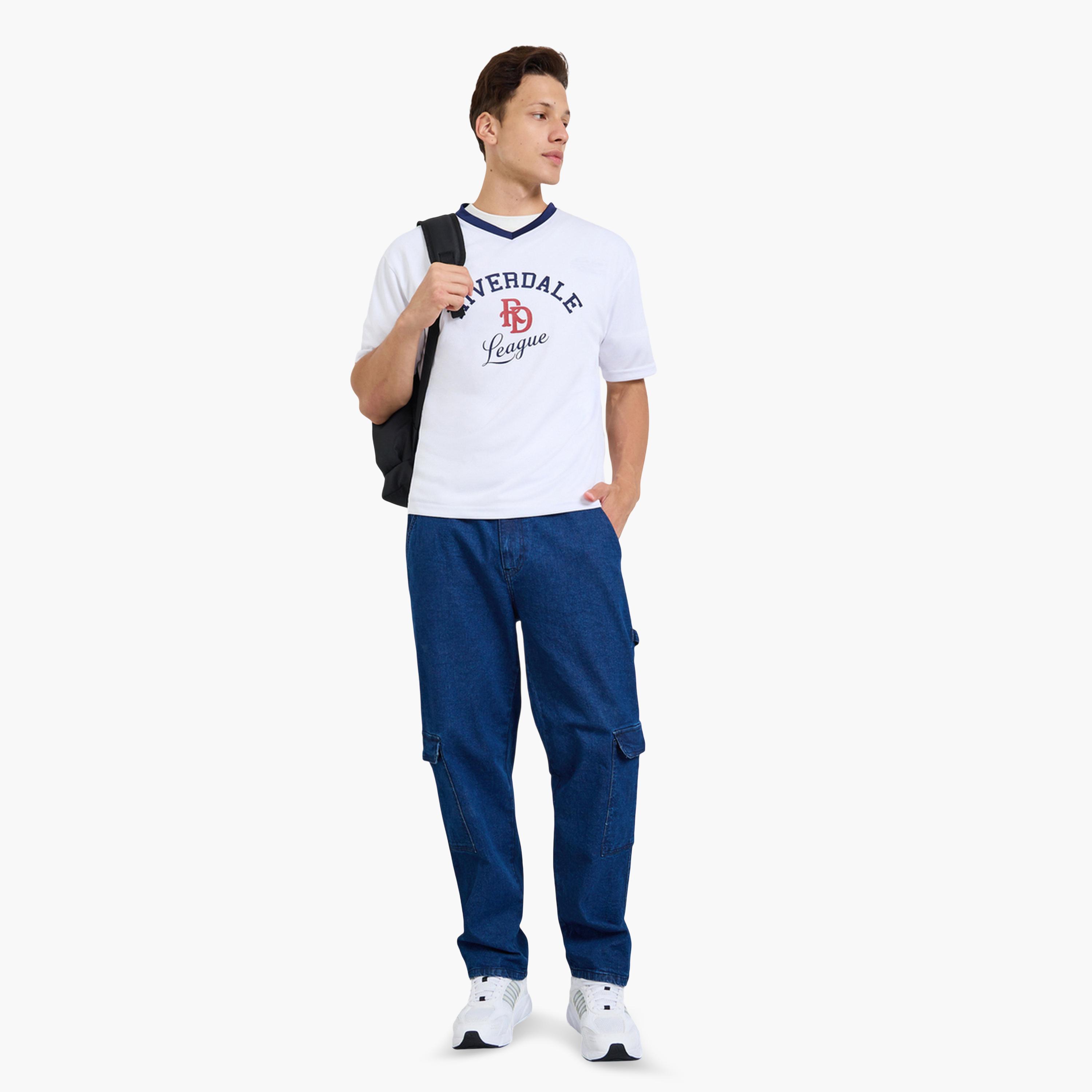 تيشيرت واسع جيرسي كرة قدم بتفاصيل مضلعة متباينة للرجال-men-clothing-tshirtsandpolos-tshirts-image-2
