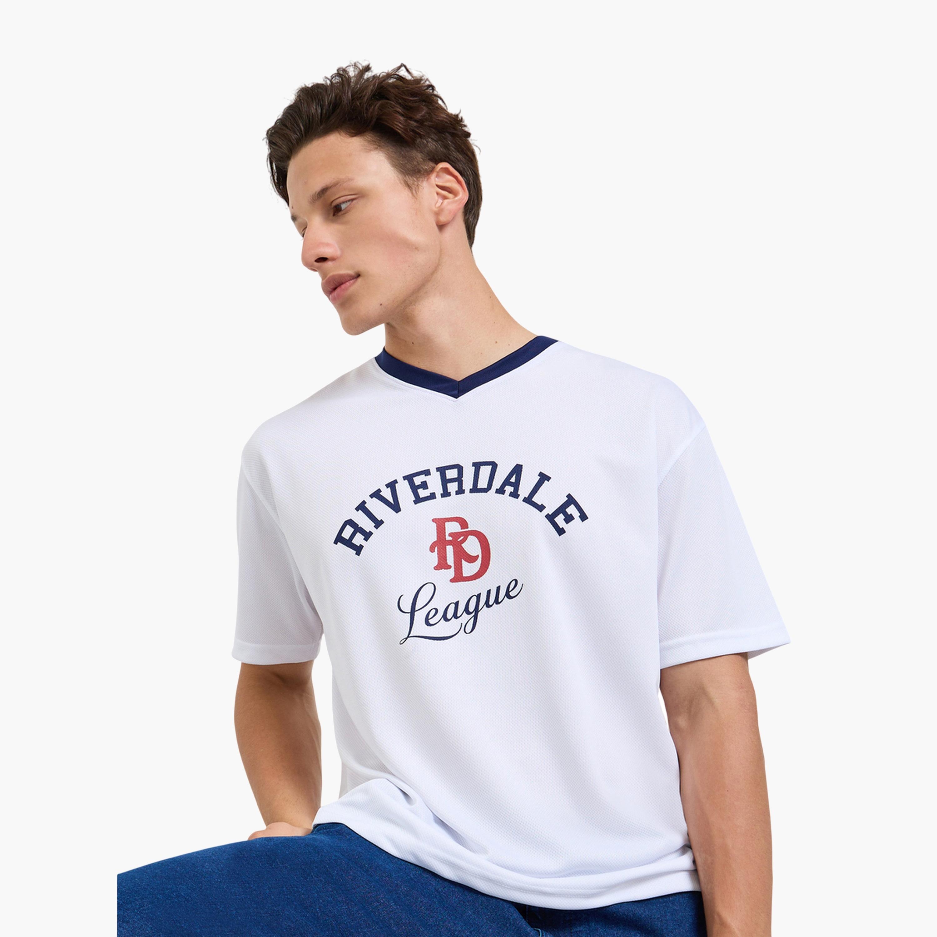 تيشيرت واسع جيرسي كرة قدم بتفاصيل مضلعة متباينة للرجال-men-clothing-tshirtsandpolos-tshirts-image-3