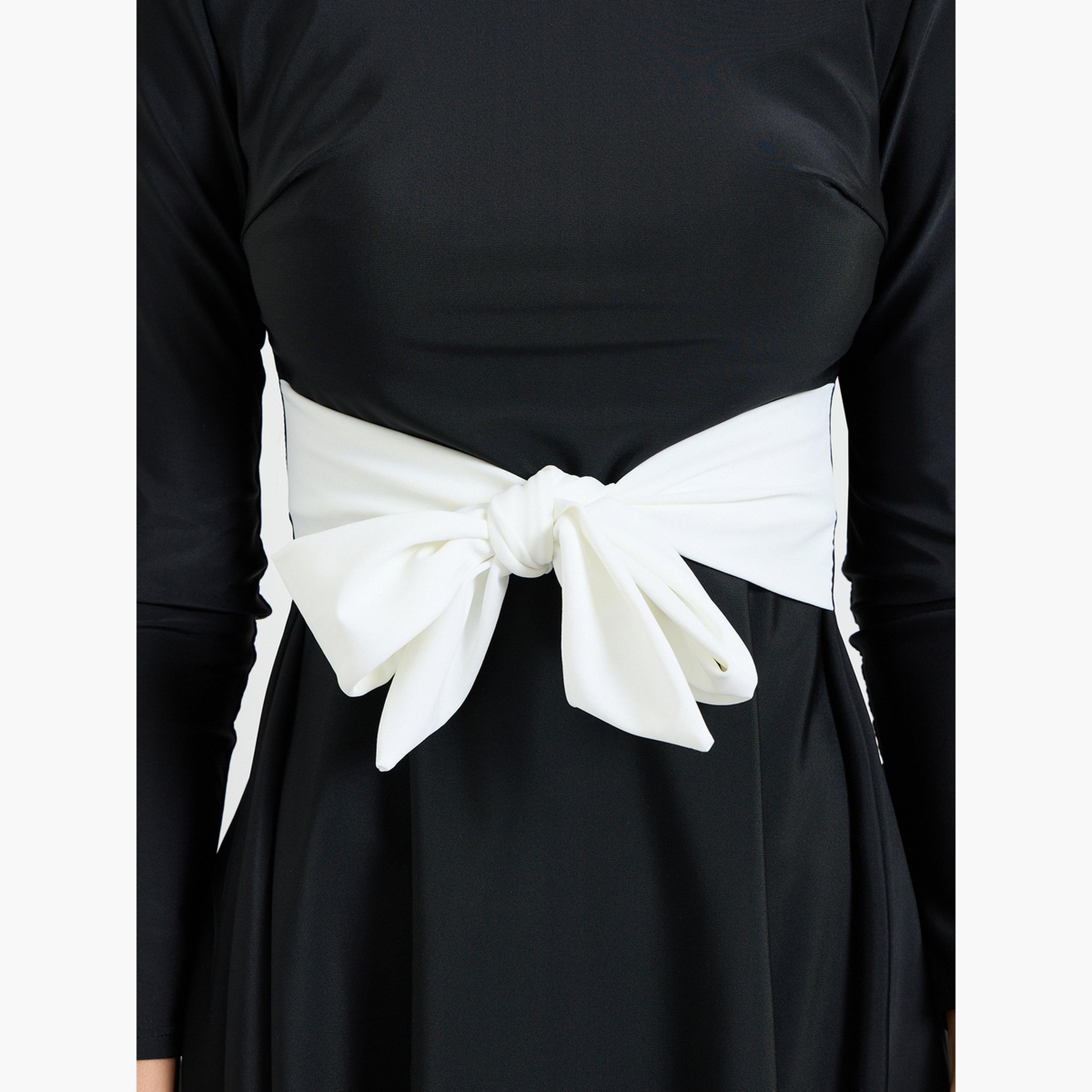 Styli Black Contrast Tie Knot Detail Tunic and Leggings Burkini Set-women-clothing-swimandbeach-beach-beachwear-image-5