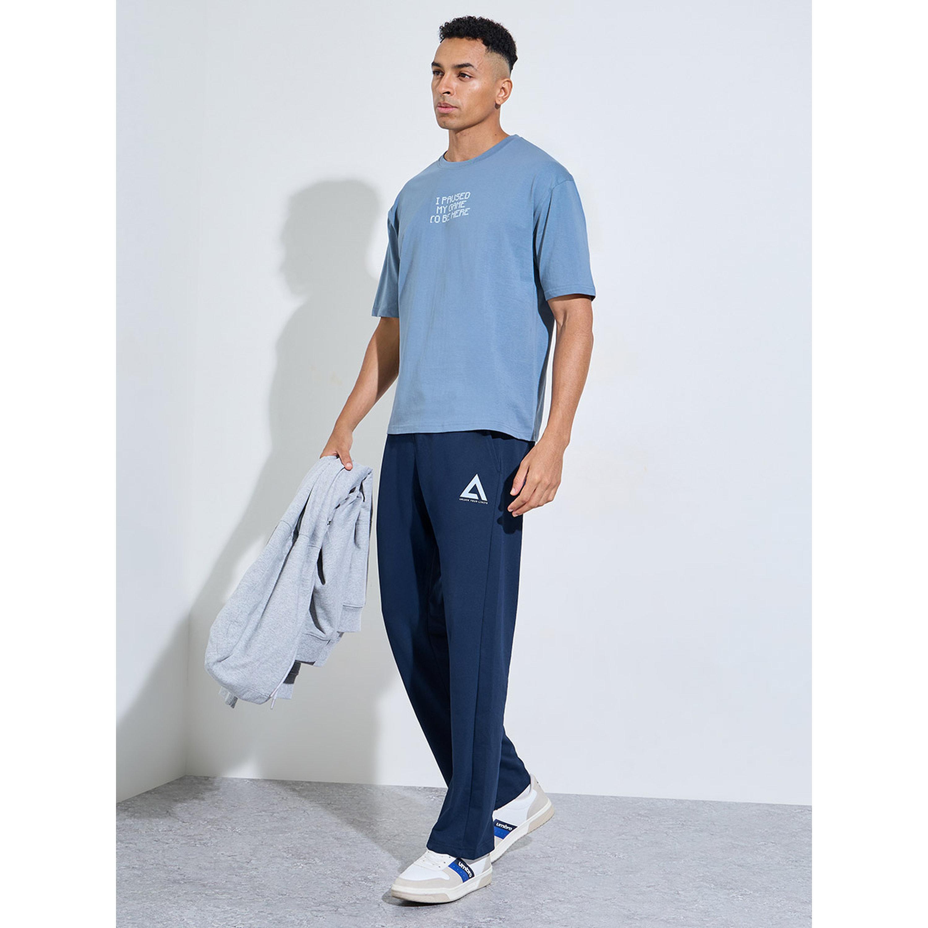 Styli Navy Blue Printed Open Hem Joggers-men-clothing-joggers-image-2