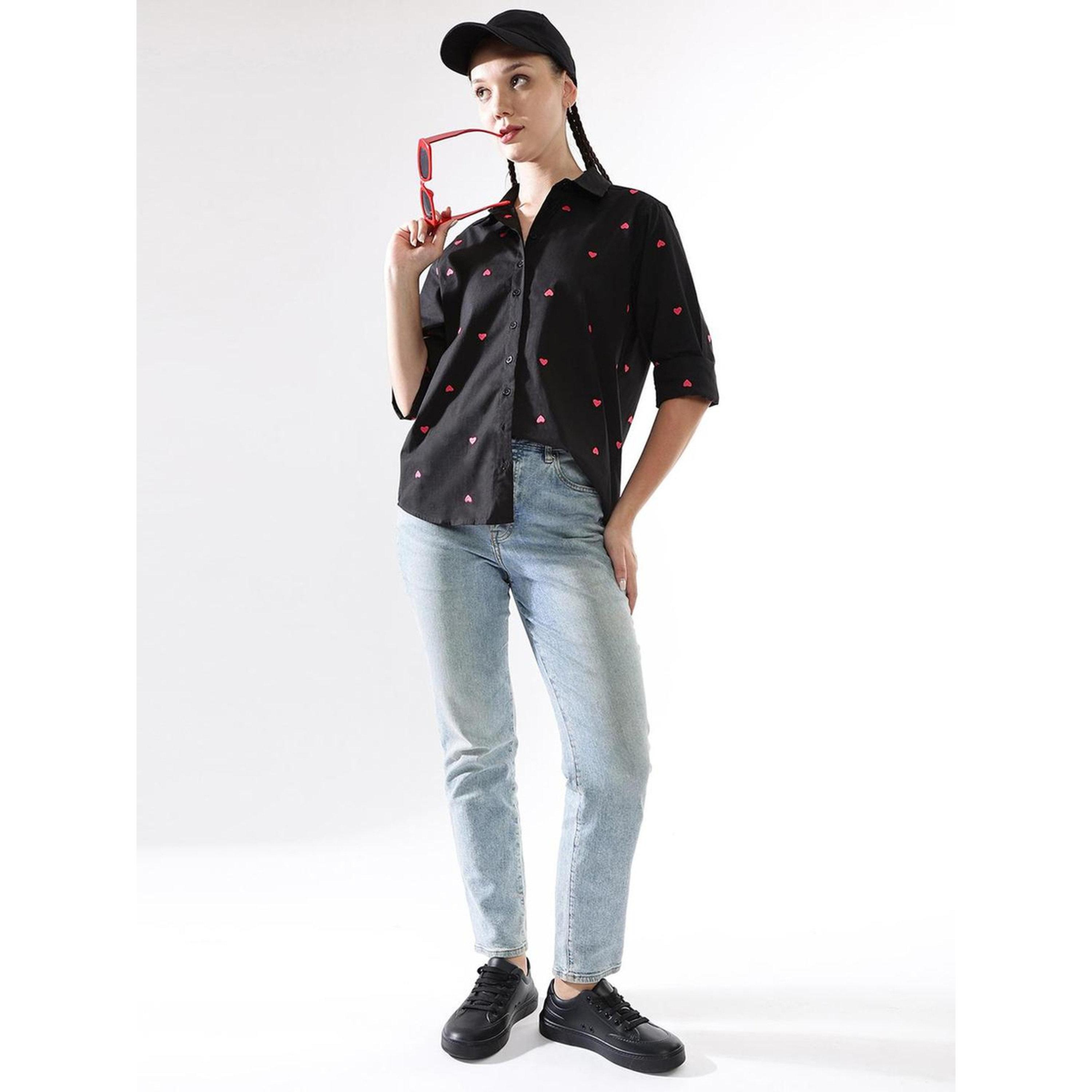 Hubberholme Black Oversized Heart Embroidered Casual Shirt-women-clothing-shirtsandblouses-shirts-image-2