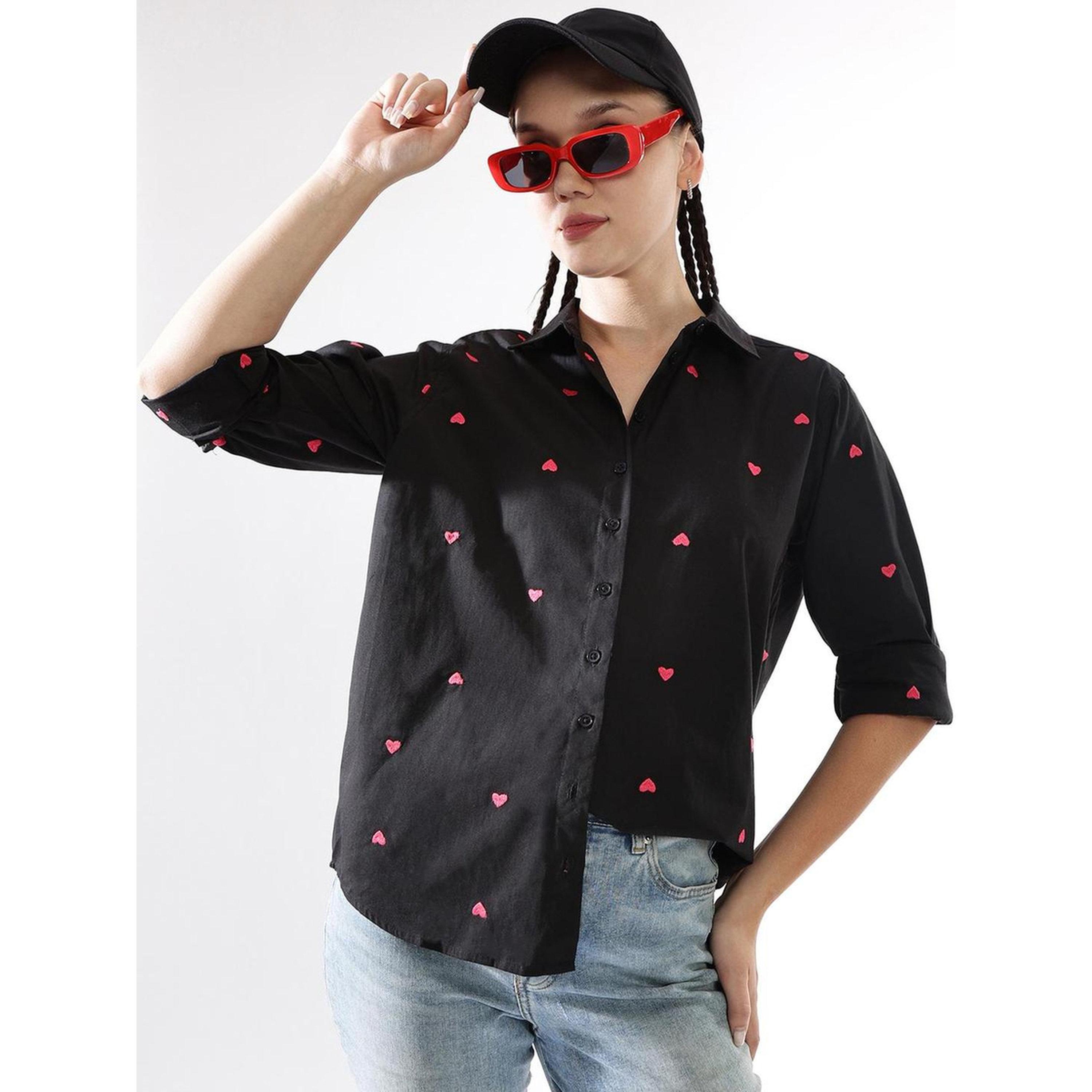 Hubberholme Black Oversized Heart Embroidered Casual Shirt-women-clothing-shirtsandblouses-shirts-image-3
