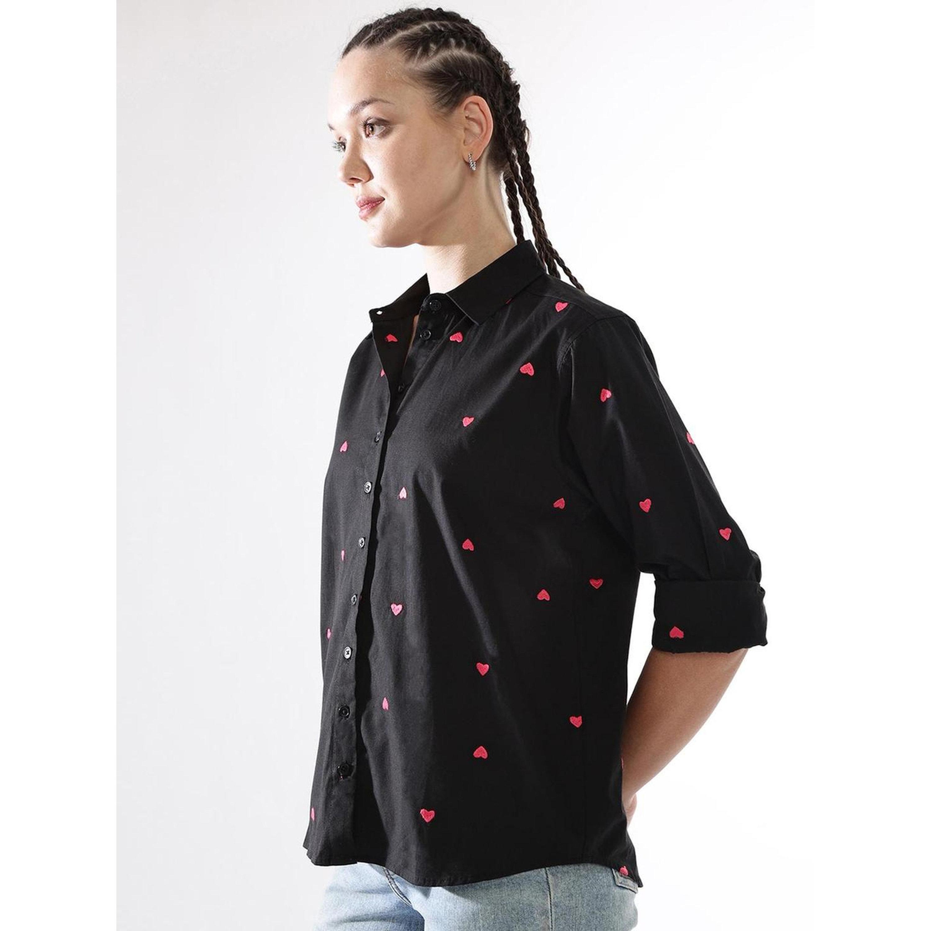 Hubberholme Black Oversized Heart Embroidered Casual Shirt-women-clothing-shirtsandblouses-shirts-image-4