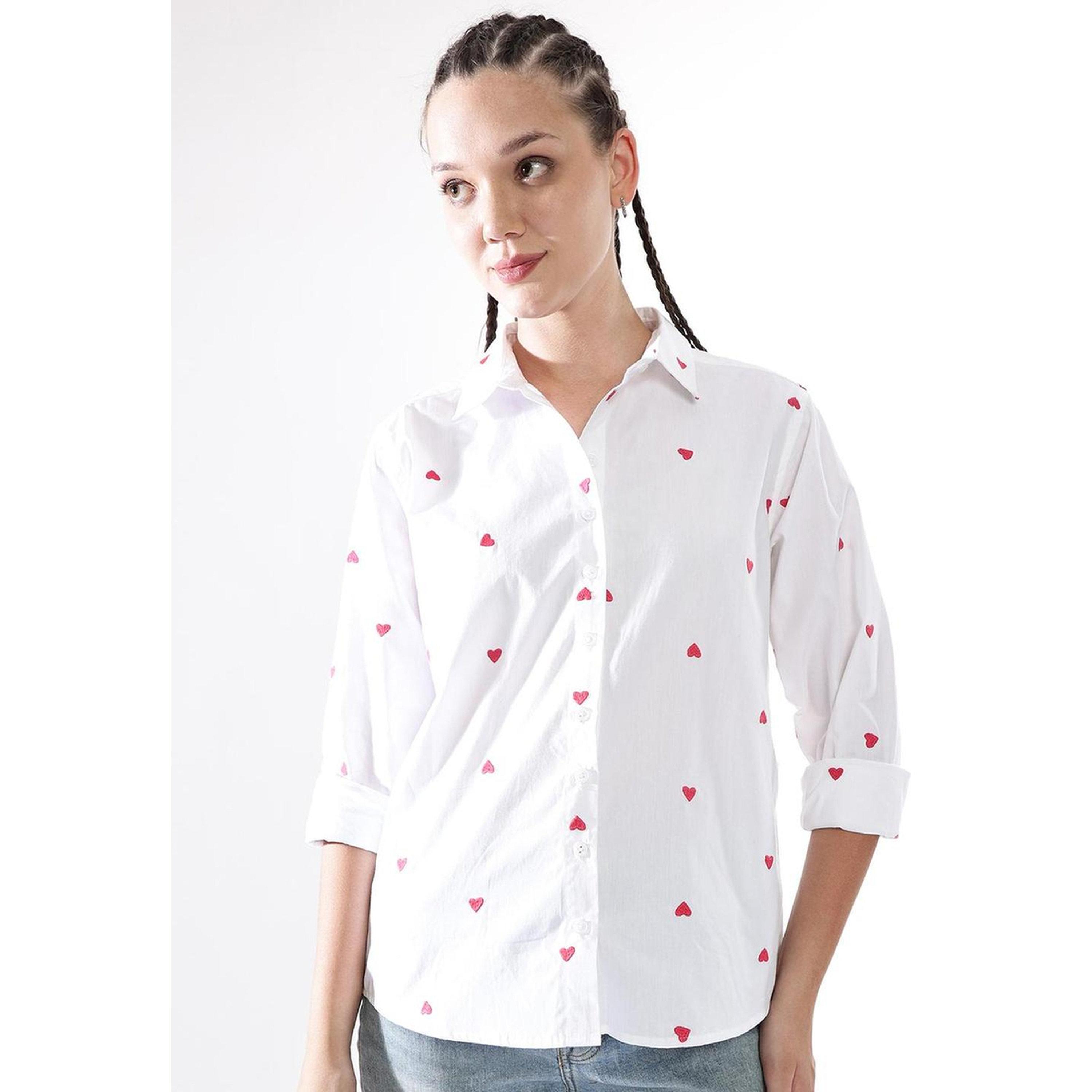 Hubberholme White Oversized Heart Embroidered Casual Shirt-women-clothing-shirtsandblouses-shirts-image-1