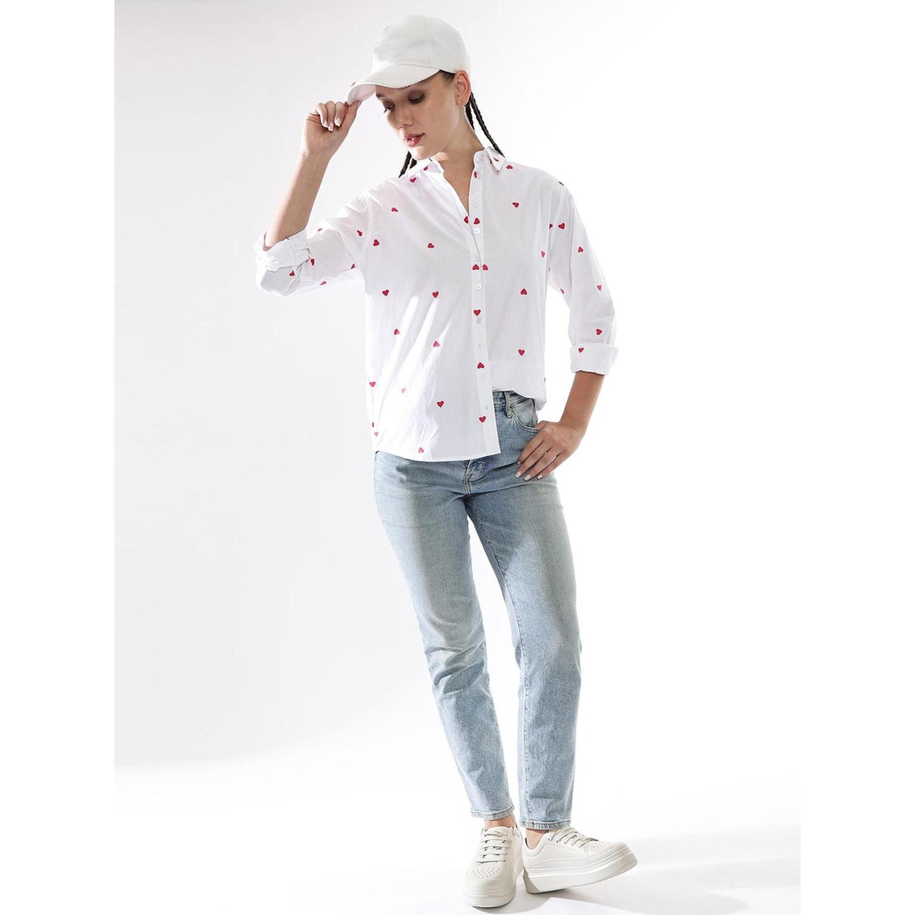 Hubberholme White Oversized Heart Embroidered Casual Shirt-women-clothing-shirtsandblouses-shirts-image-2