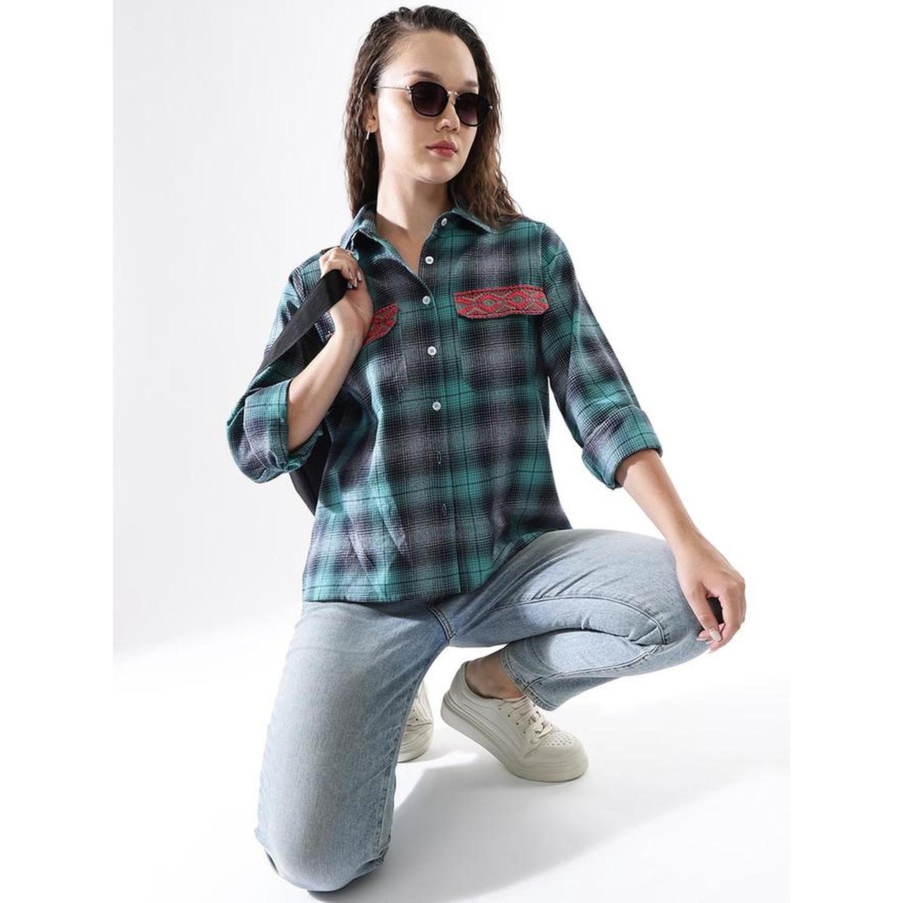High Star X Styli Multicolour 100% Cotton Embroidered Button Down Relaxed Shirt-women-clothing-shirtsandblouses-shirts-image-2