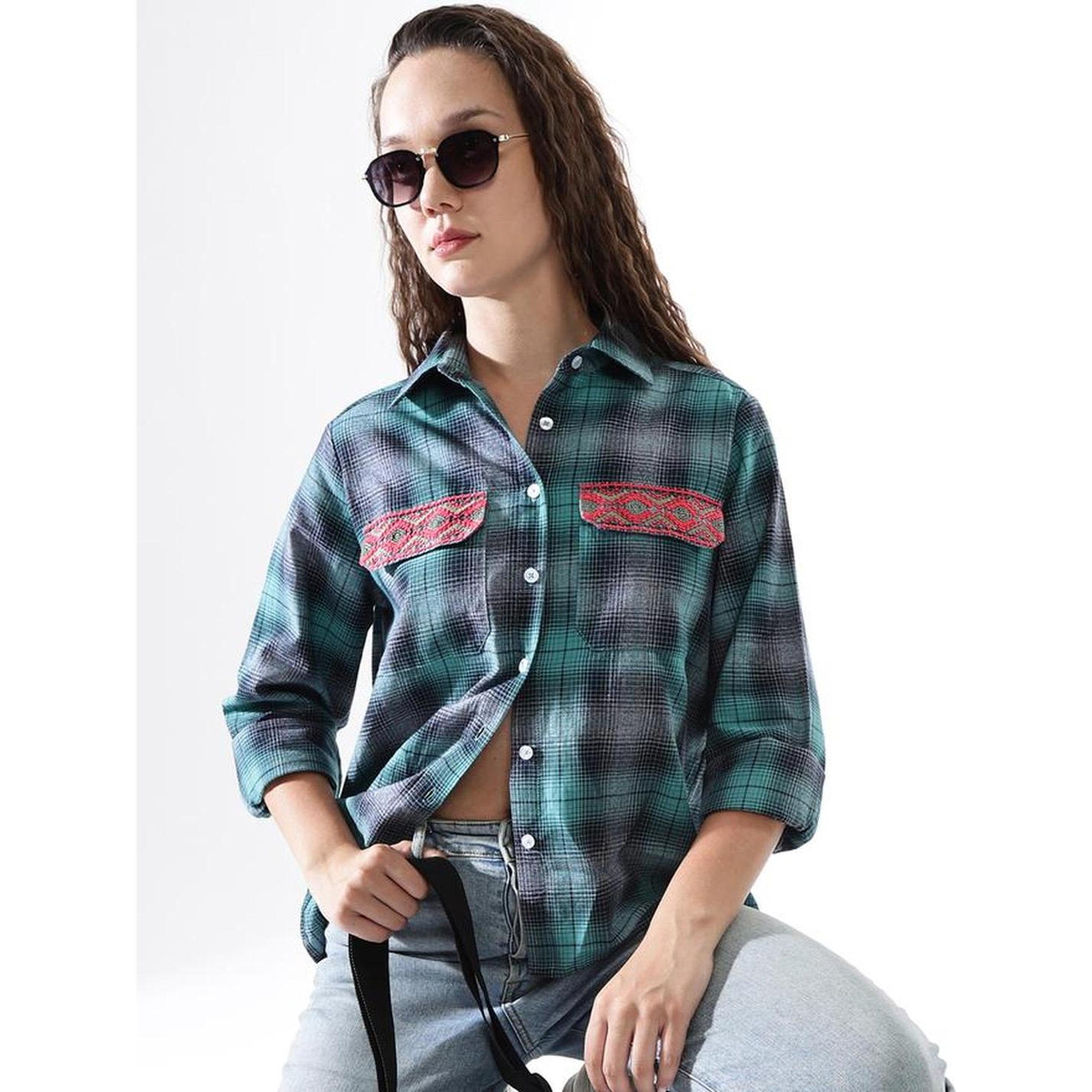 High Star X Styli Multicolour 100% Cotton Embroidered Button Down Relaxed Shirt-women-clothing-shirtsandblouses-shirts-image-4