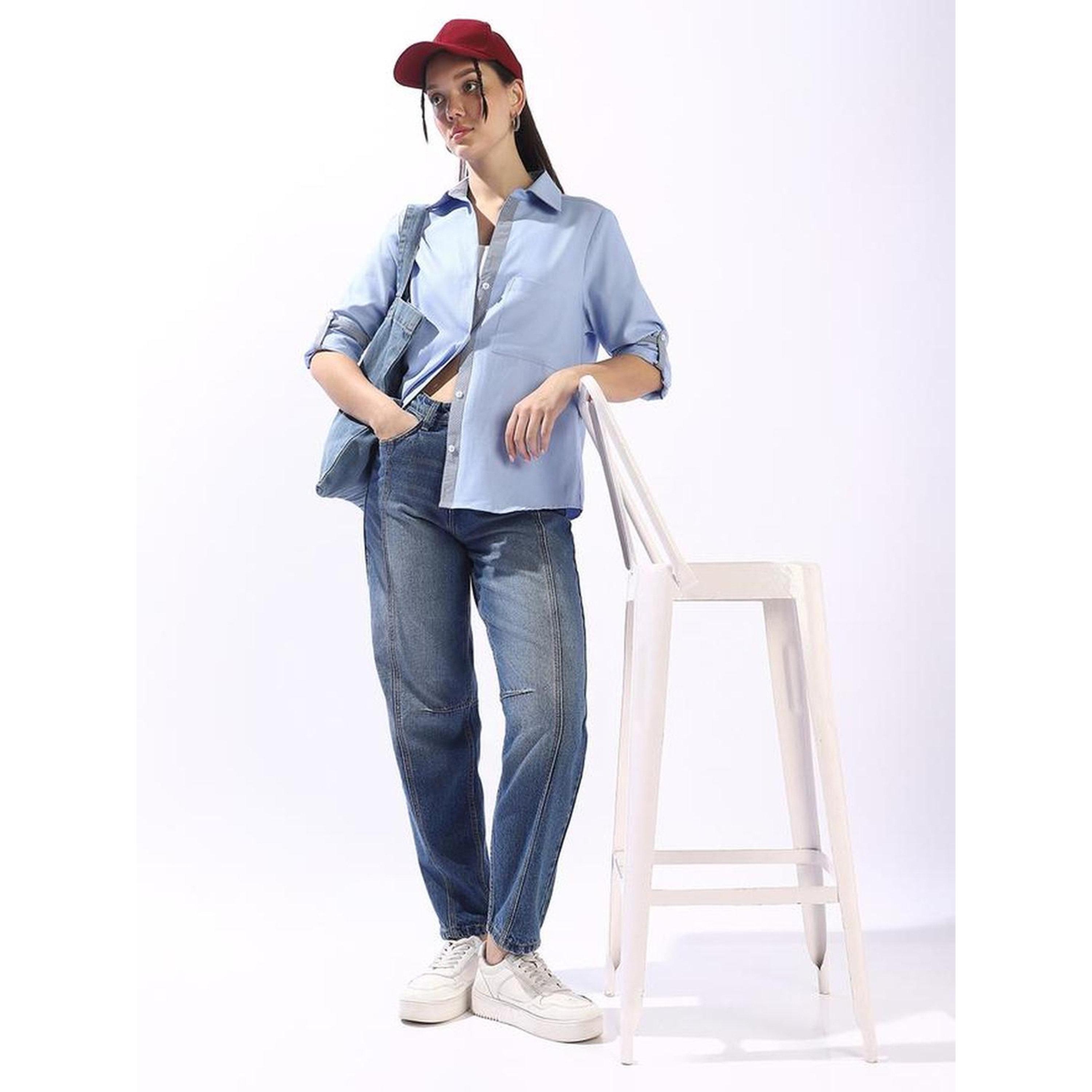 بلوزة قطن بنمط كتل الالوان بأزرار وقصة واسعة-women-clothing-shirtsandblouses-shirts-image-2