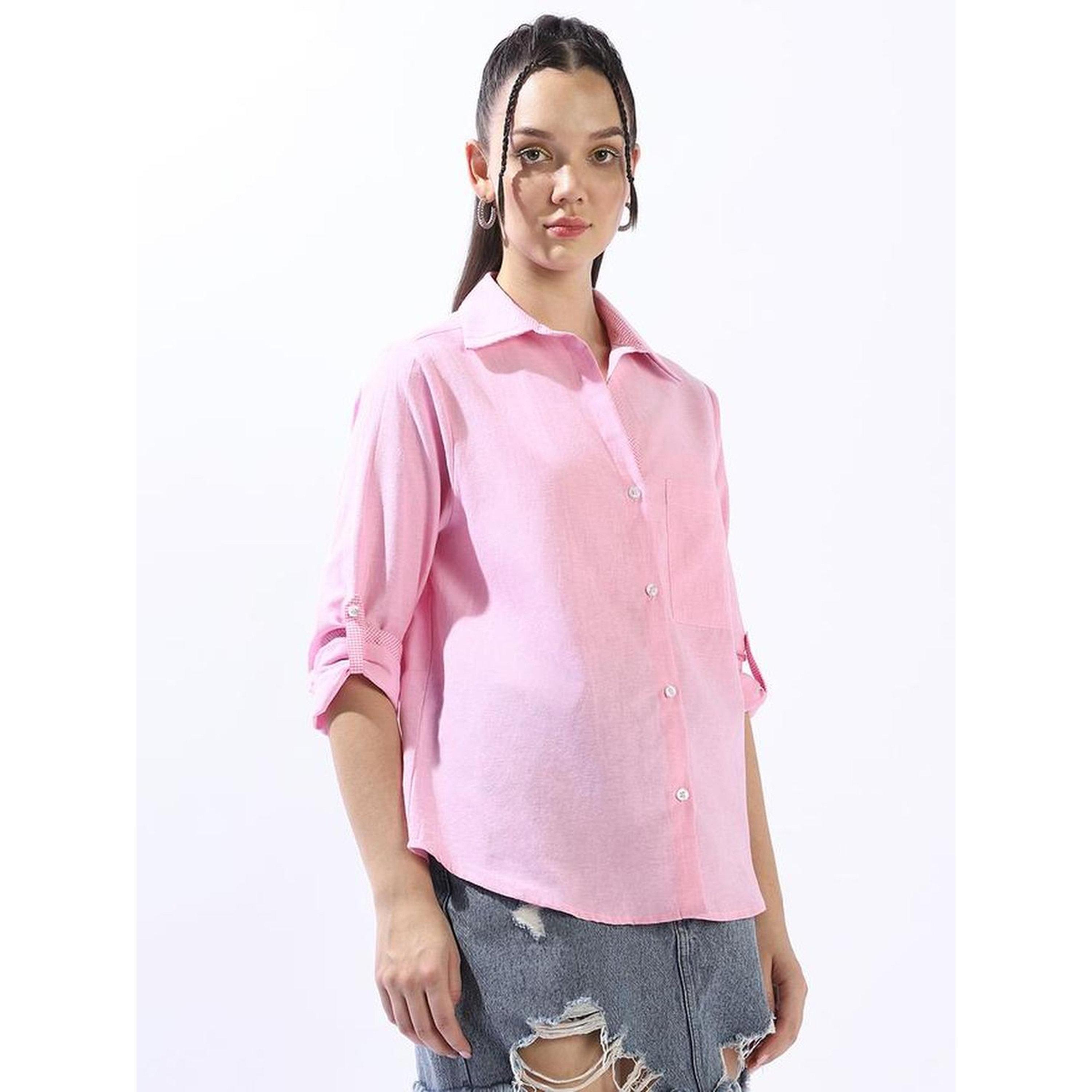 High Star Pink 100% Cotton Button Down Oversized Shirt-women-clothing-shirtsandblouses-shirts-image-1