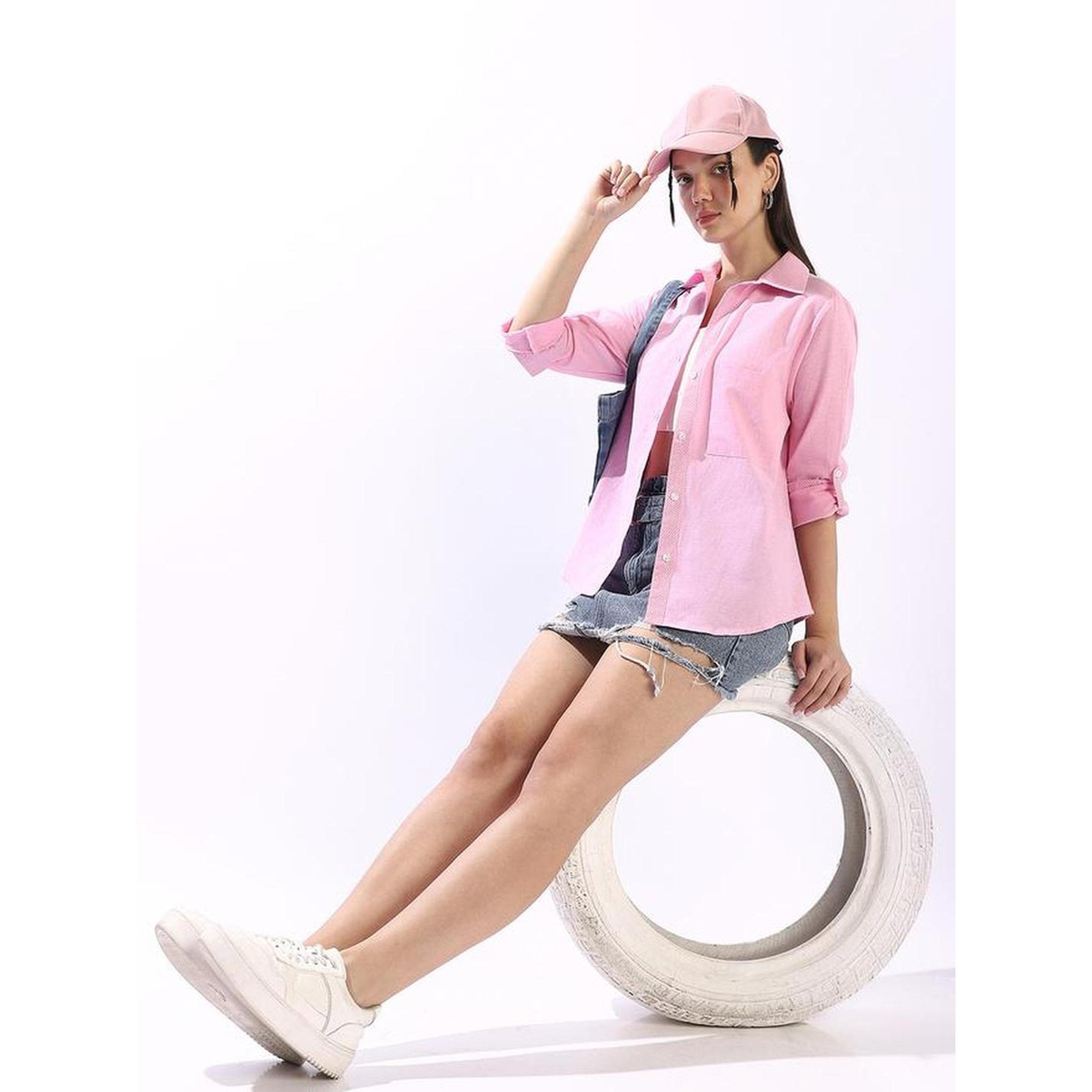 High Star Pink 100% Cotton Button Down Oversized Shirt-women-clothing-shirtsandblouses-shirts-image-2